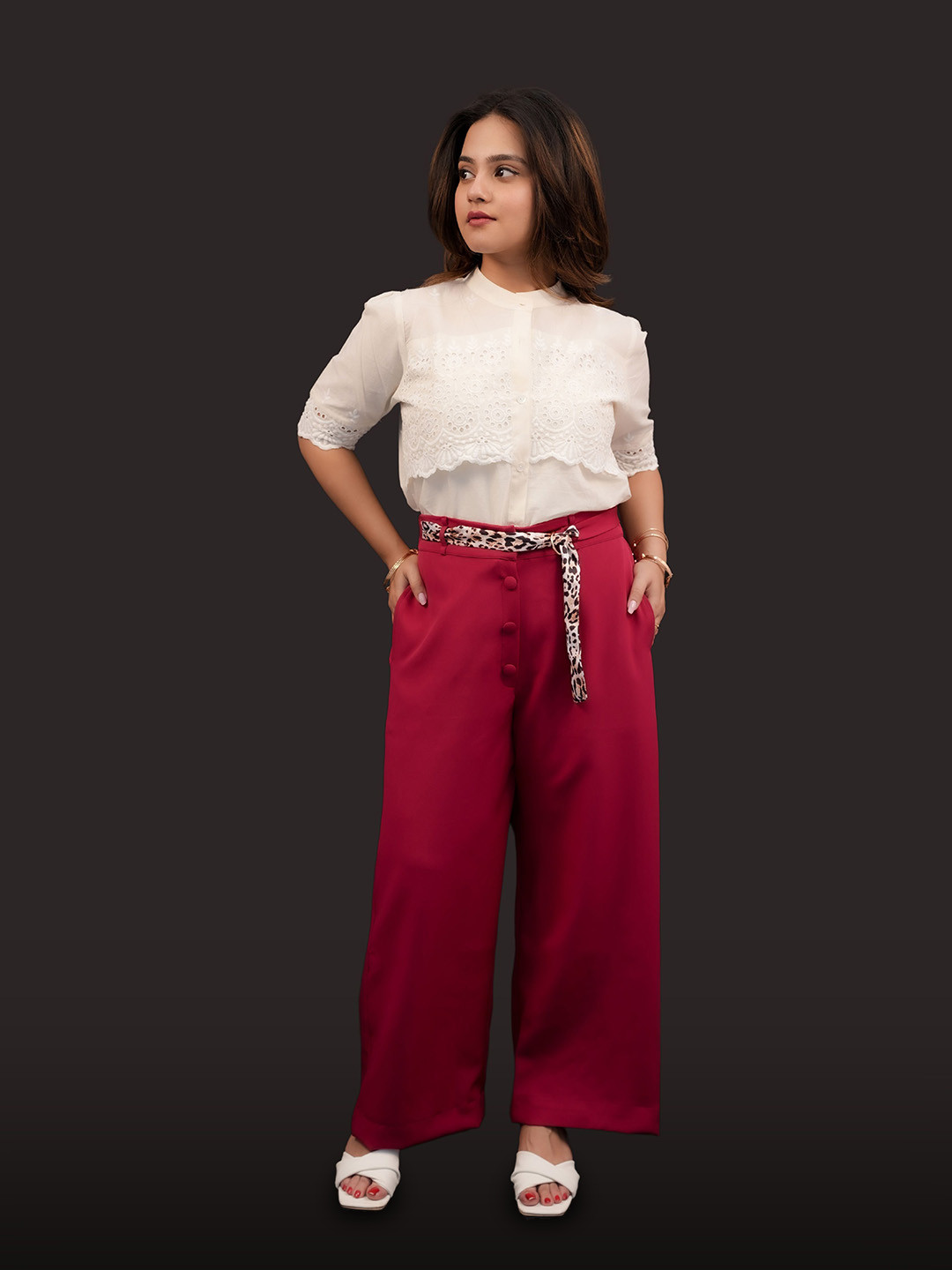 BELLO DONA CLOTHING Floral Embroidered Cotton Shirt Style Top