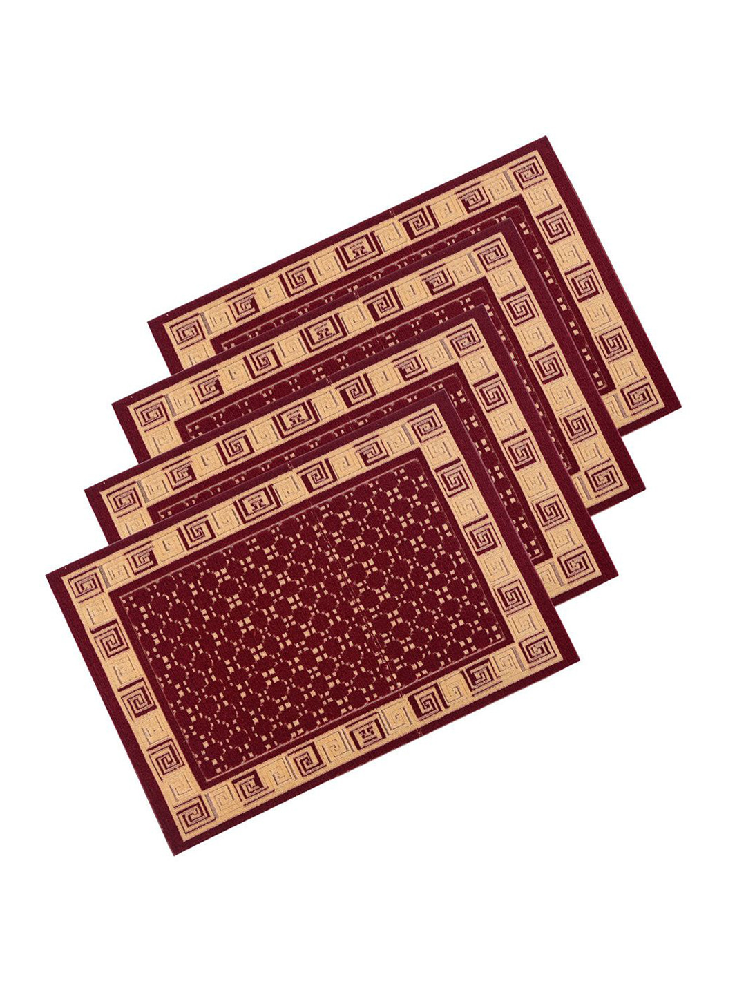 Kuber Industries  Maroon & Beige 4 Pieces Cross Tee Printed Rectangular Anti-Skid Doormats