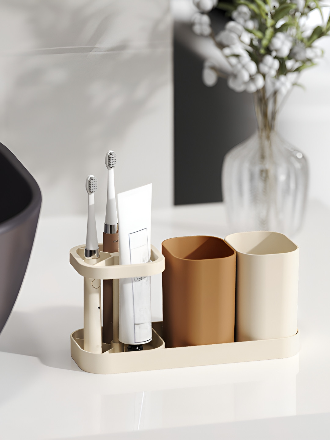 Arhat Organizers White & Brown Toothbrush Holder Organisers