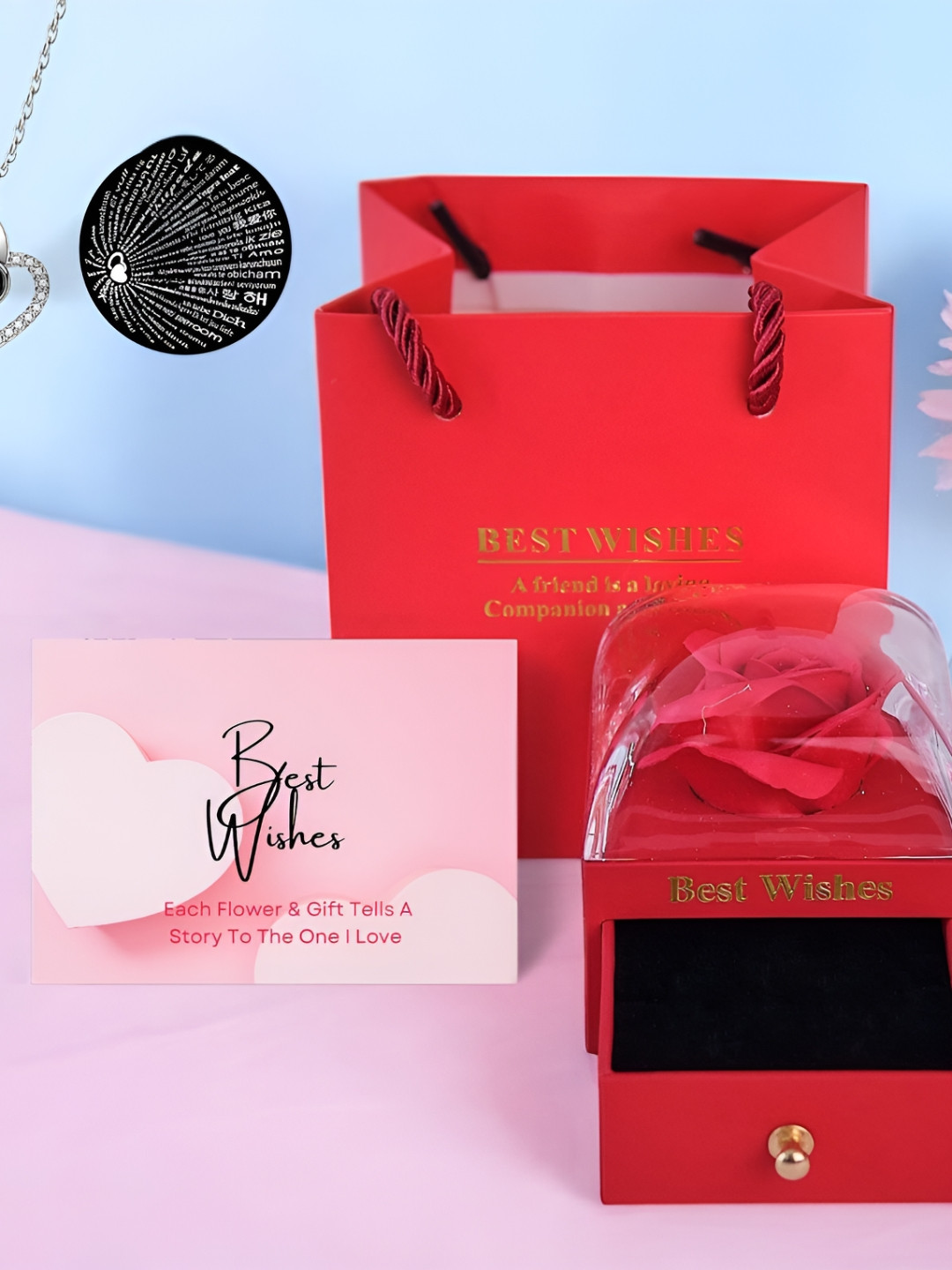 Ascension Silver-Toned Heart Shaped Stone Studded Pendant With Gift Box