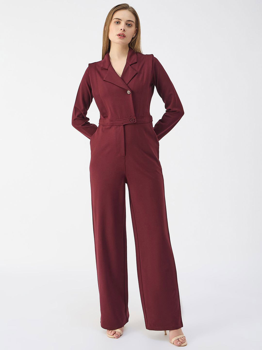 Iconic Women Notched Collar Full Sleeves Jumpsuit