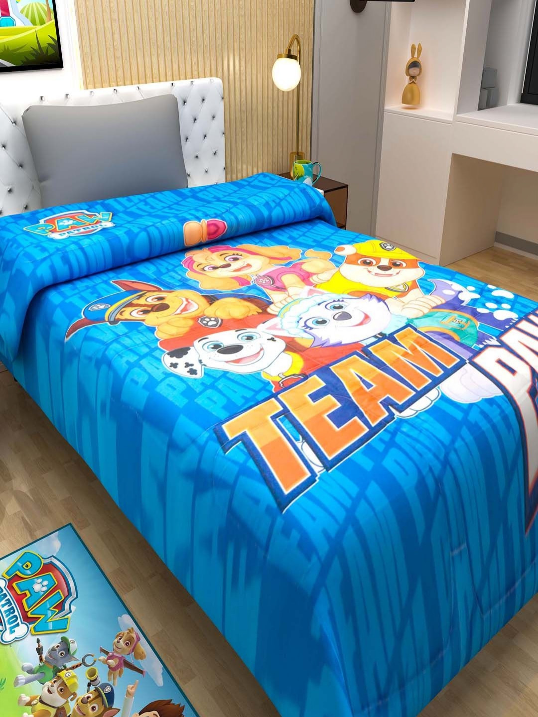Athom Living Kids Blue Cartoon Characters Printed 300 GSM AC Room Single Size Comforter