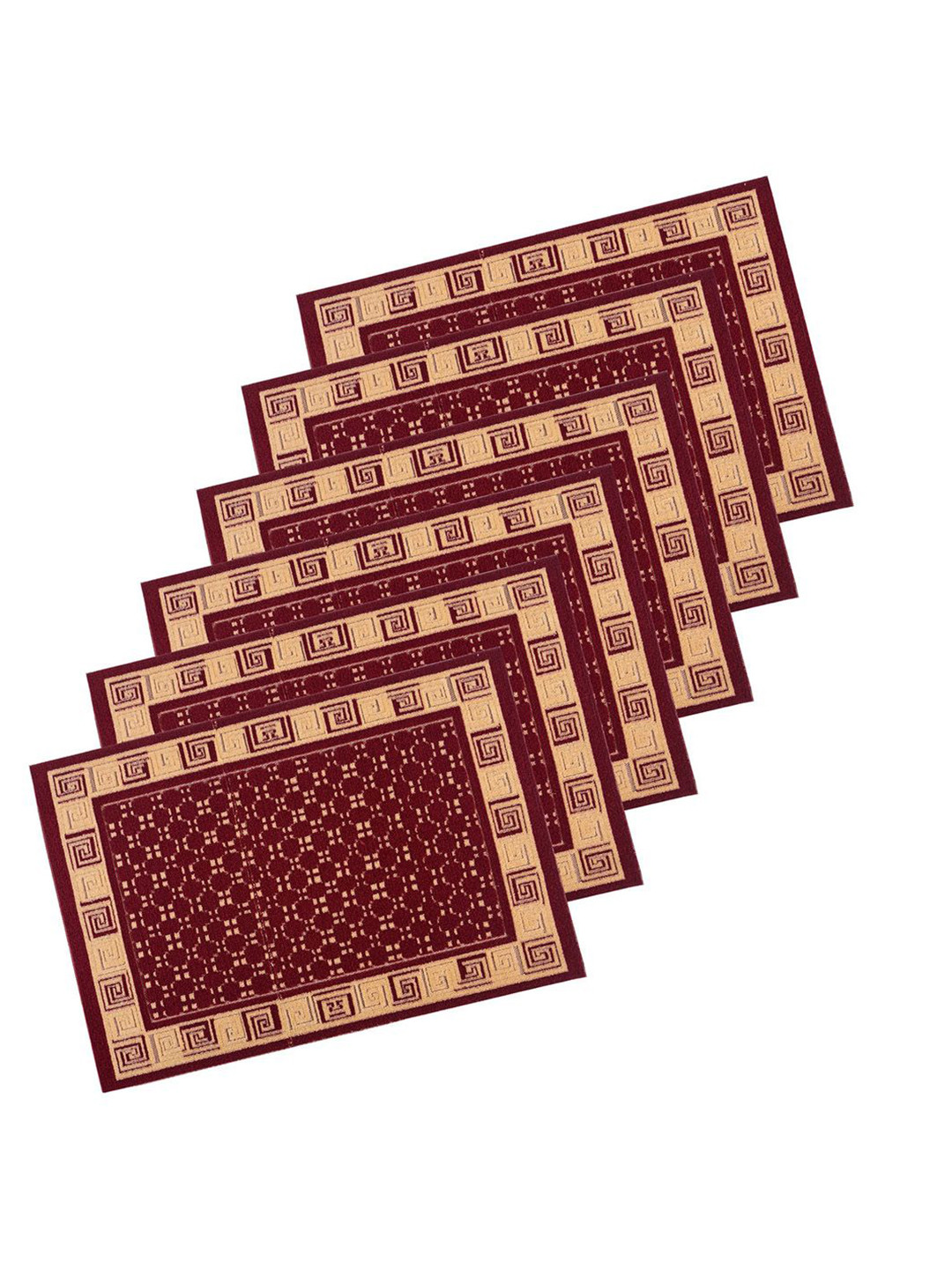 Kuber Industries Maroon & Beige 6 Pieces Cross Tee Rectangular Anti-Skid Doormats
