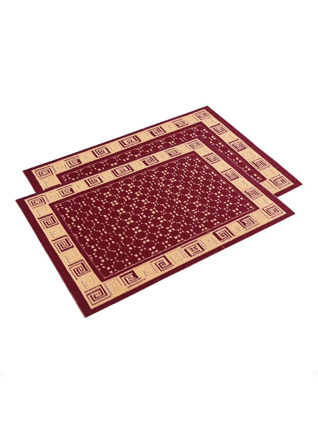 Kuber Industries Maroon & Beige 2 Pieces Cross Tee Rectangular Anti-Skid Doormats