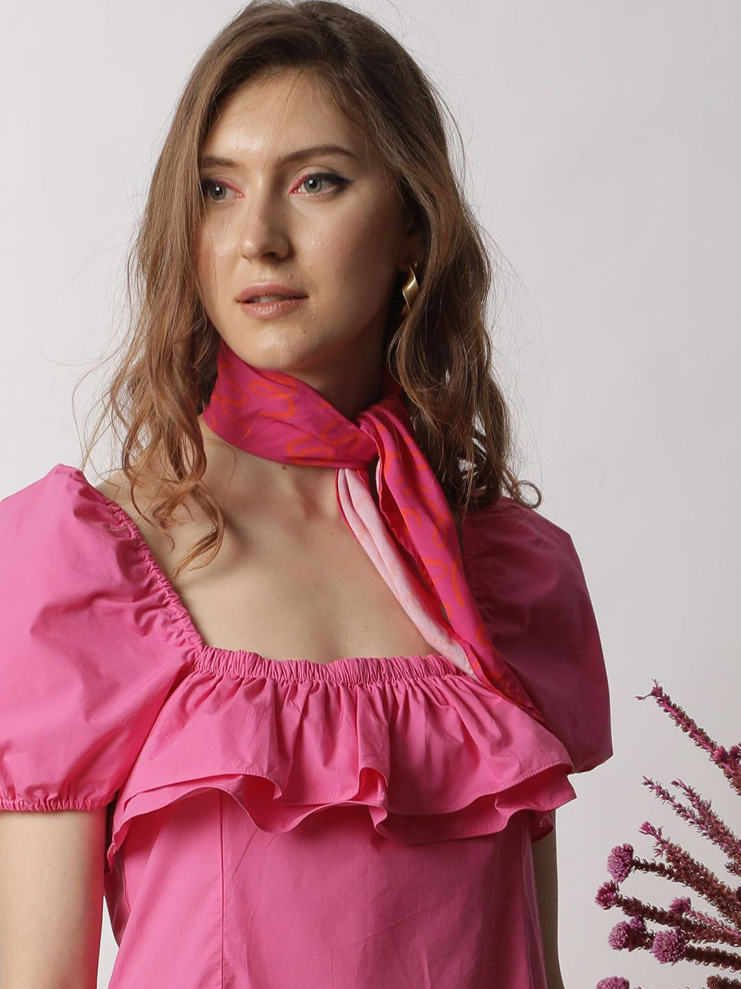 RAREISM Women Ida Primary Pink Printed Pure cotton Scarf