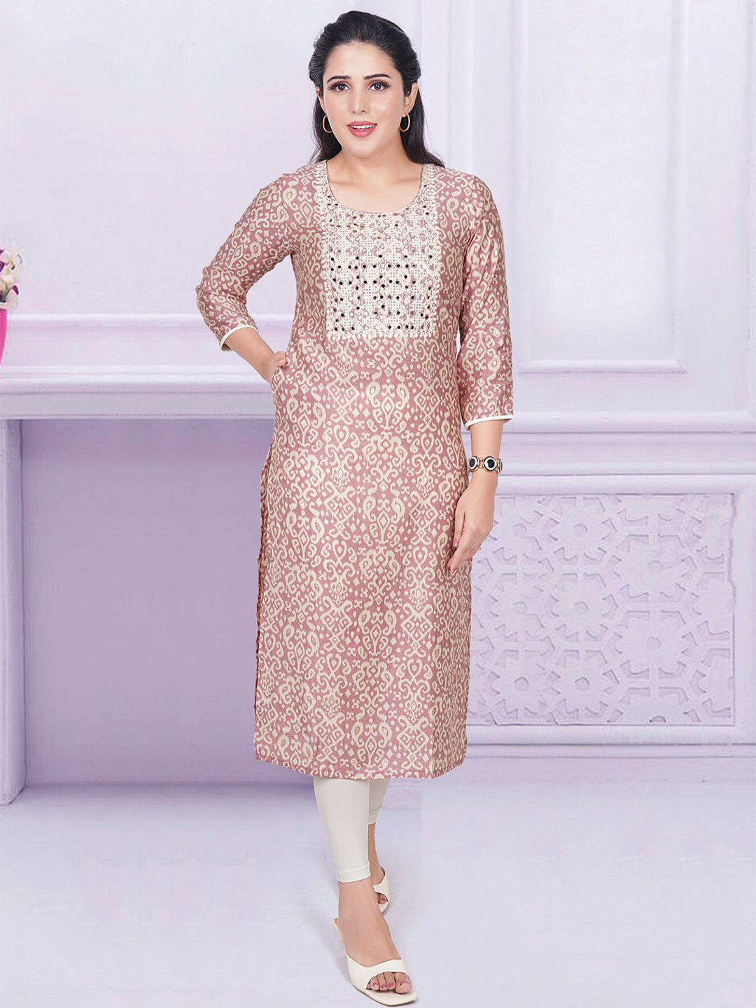 KRITHA Paisley Printed Pure Chanderi Silk Straight Kurta
