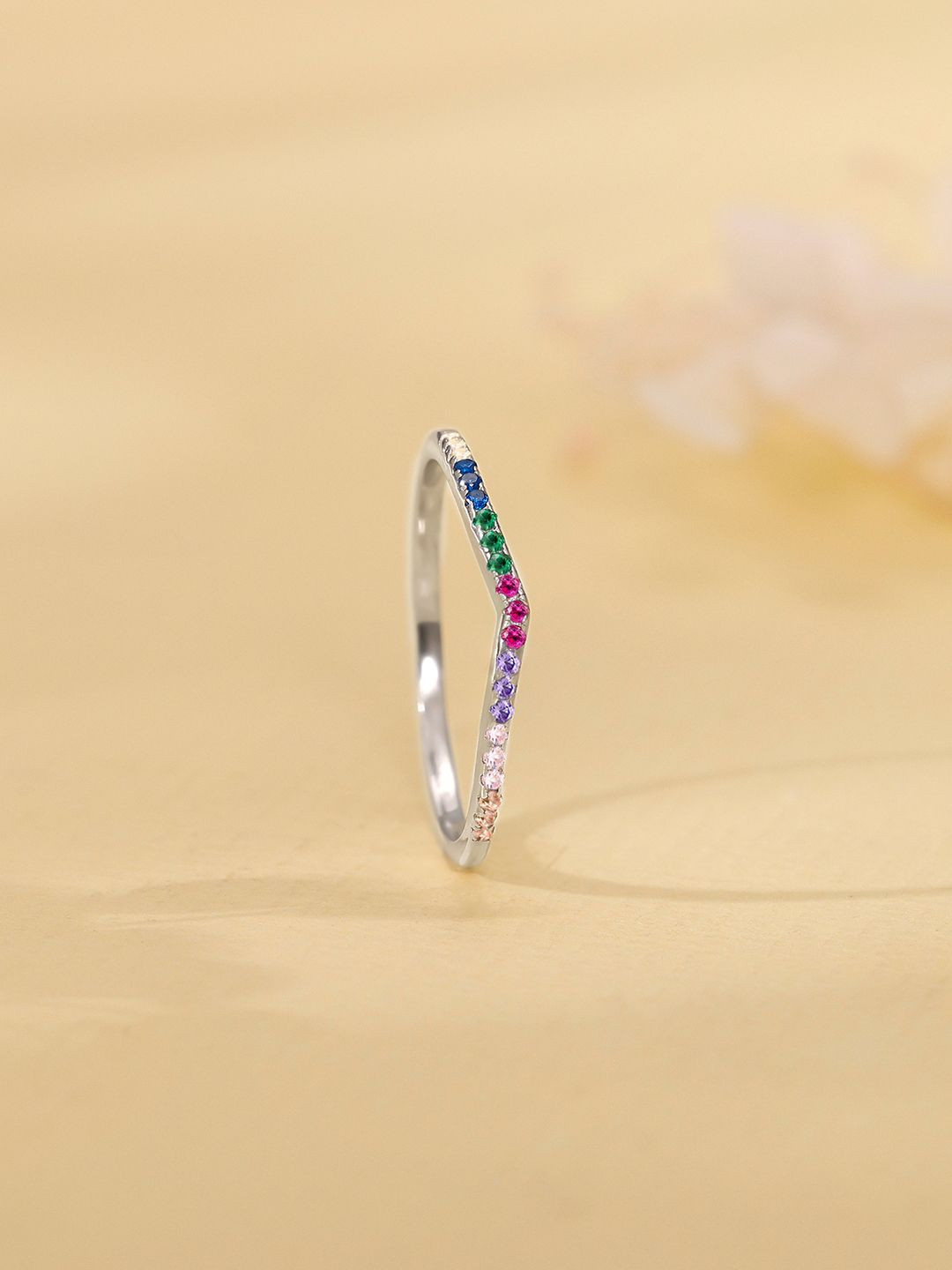 GIVA 925 Sterling Silver Colourful Vanki Rhodium-Plated CZ Studded Finger Ring