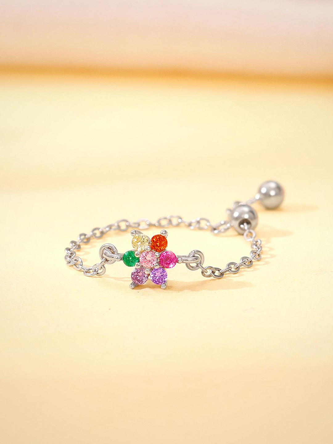 GIVA 925 Sterling Silver All My Colours Chain Rhodium-Plated CZ Studded Adjustable Ring