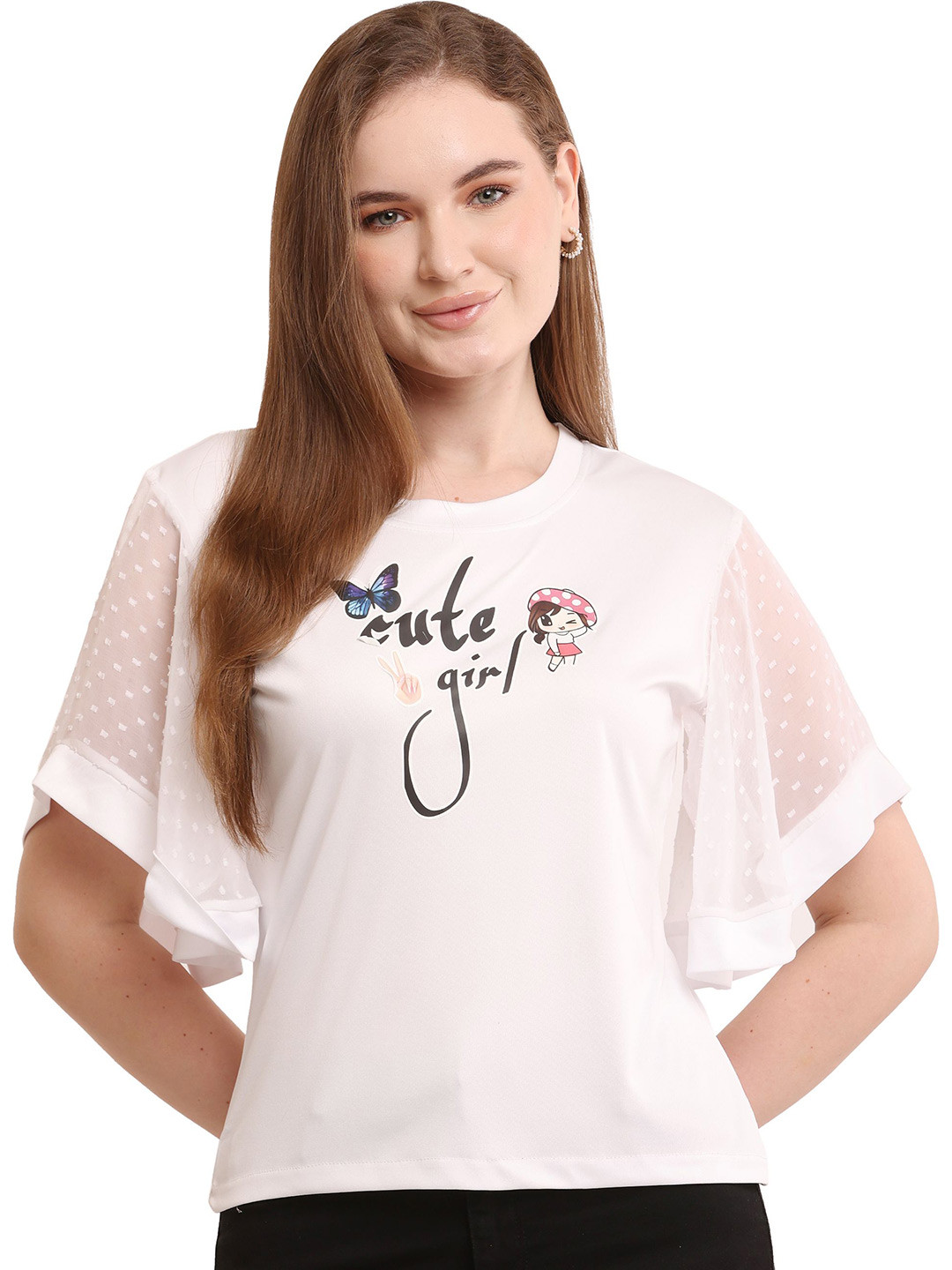 Sash Print Flared Sleeves Top