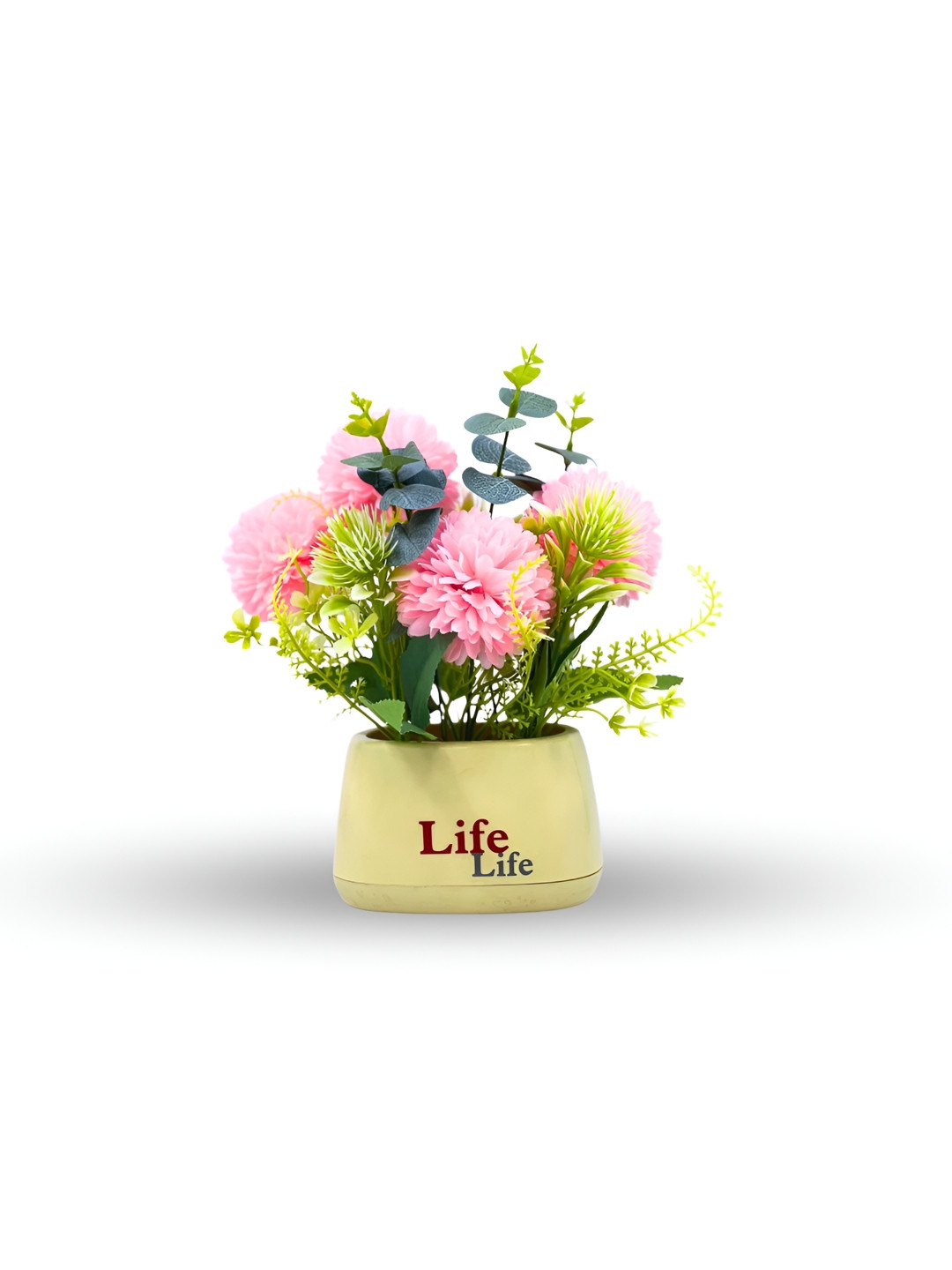 Myntra Elegant Homes Yellow & Pink Artificial Flower Plant With Pot