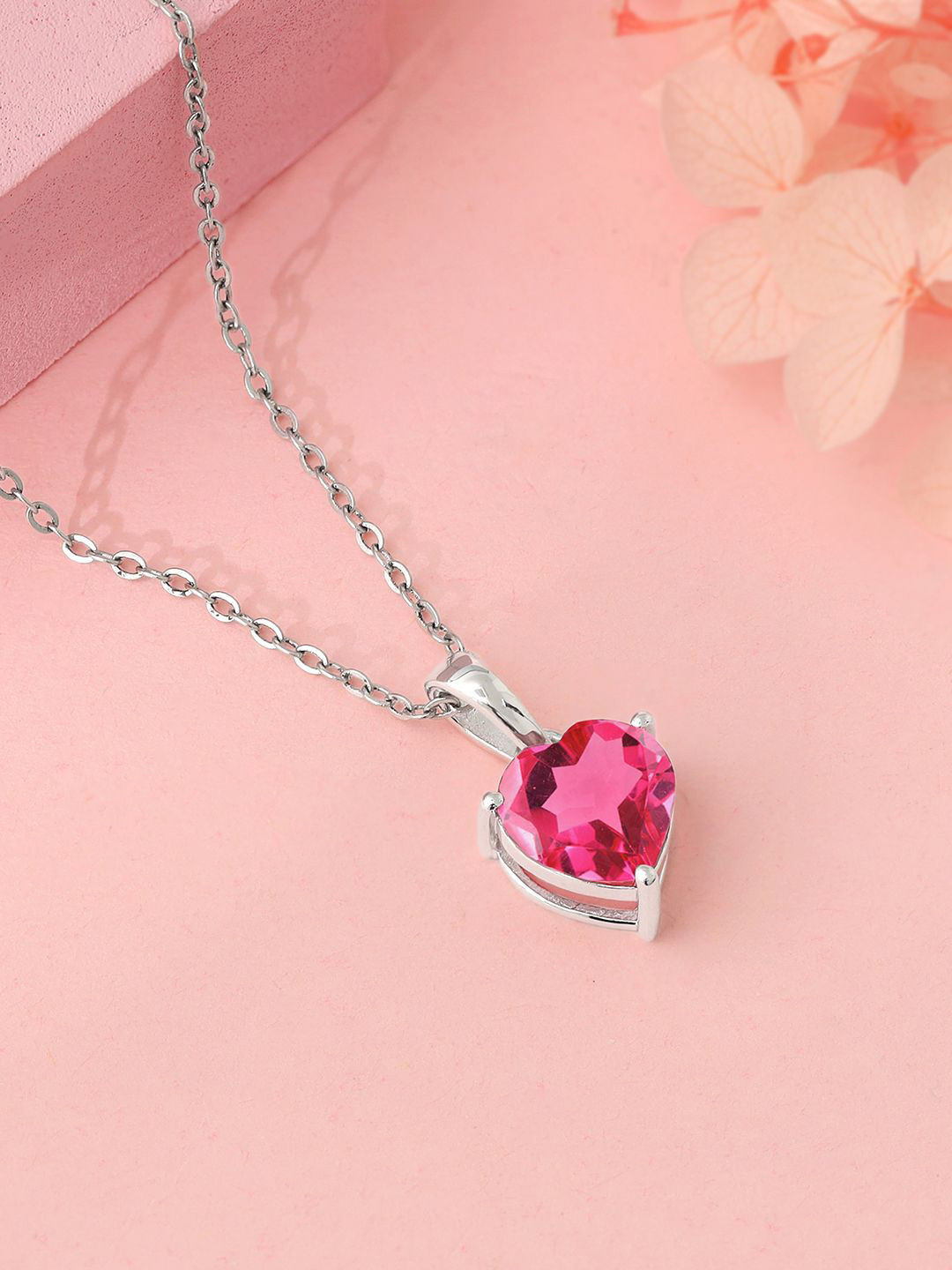 GIVA 925 Silver Rhodium-Plated Heart Shaped Love Me Pendants with Chain