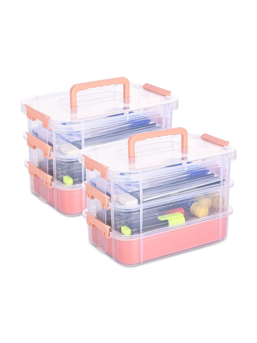 Kuber Industries Peach-Coloured 2 Pcs Water Resistant 3-Layer Storage Box with Lid