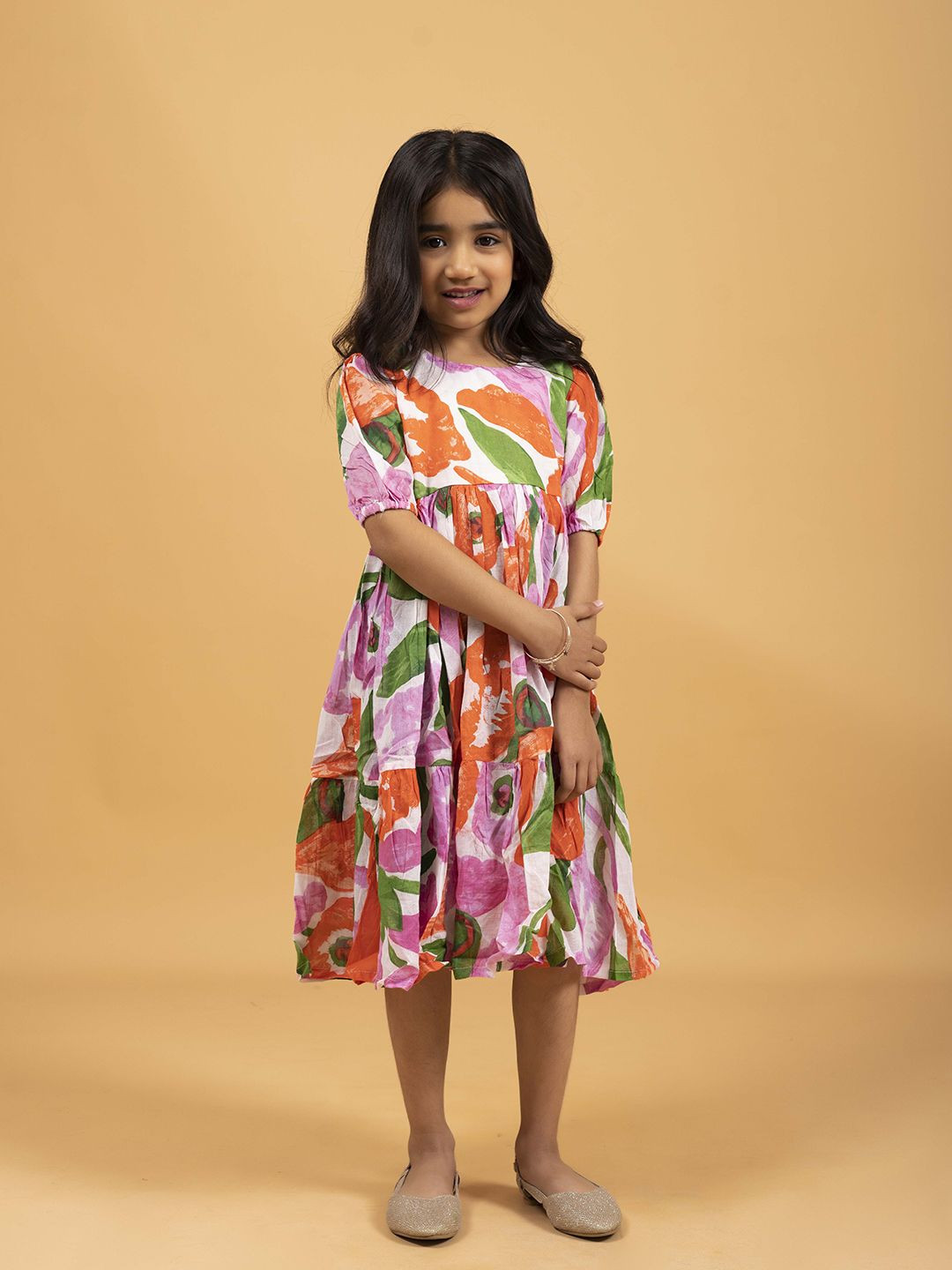 SPARSA Girl Floral Print Fit & Flare Dress