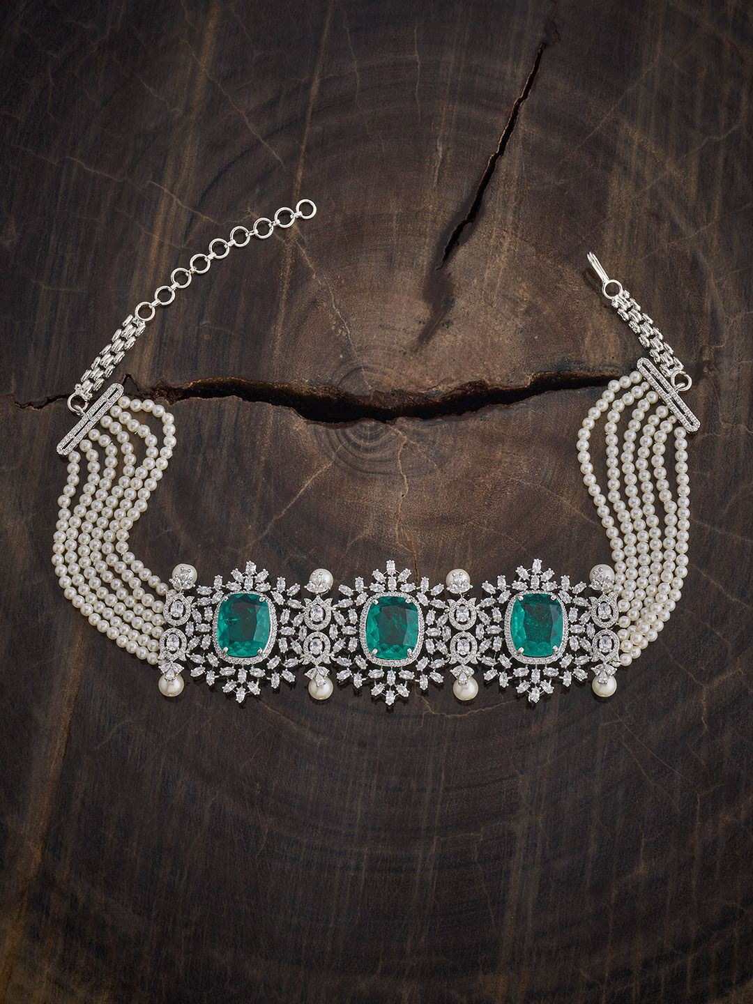 Kushal's Fashion Jewellery  Copper Green Rhodium-Plated Cubic-Zircon Necklace