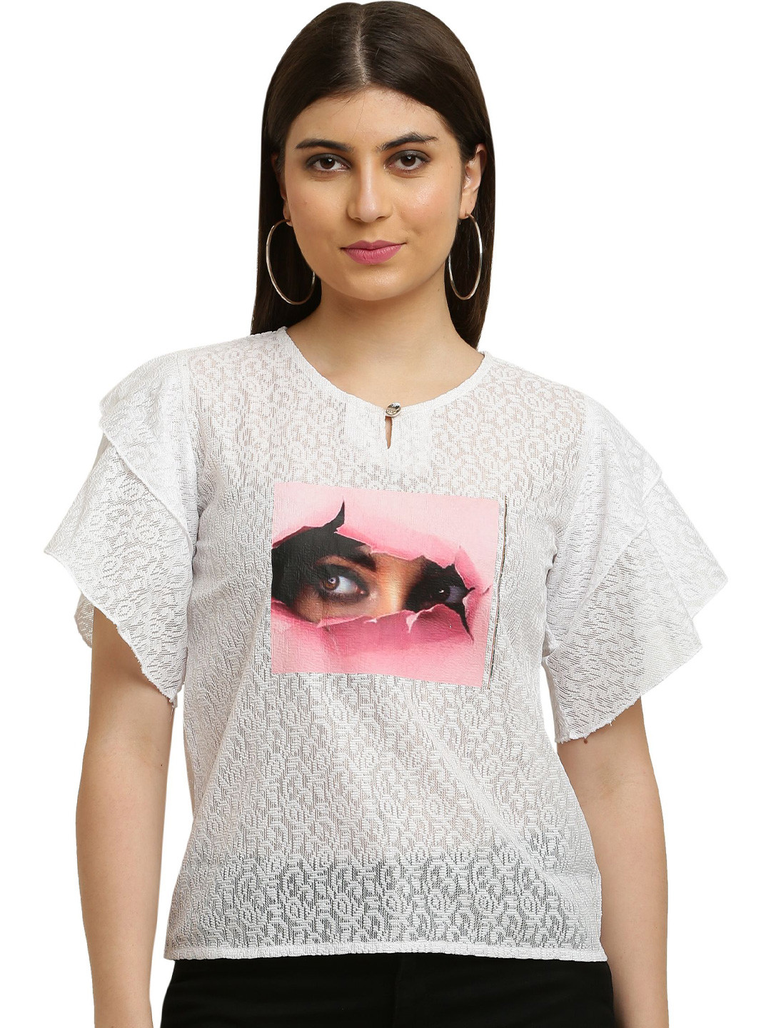 Sash Self Design Printed Lace Top