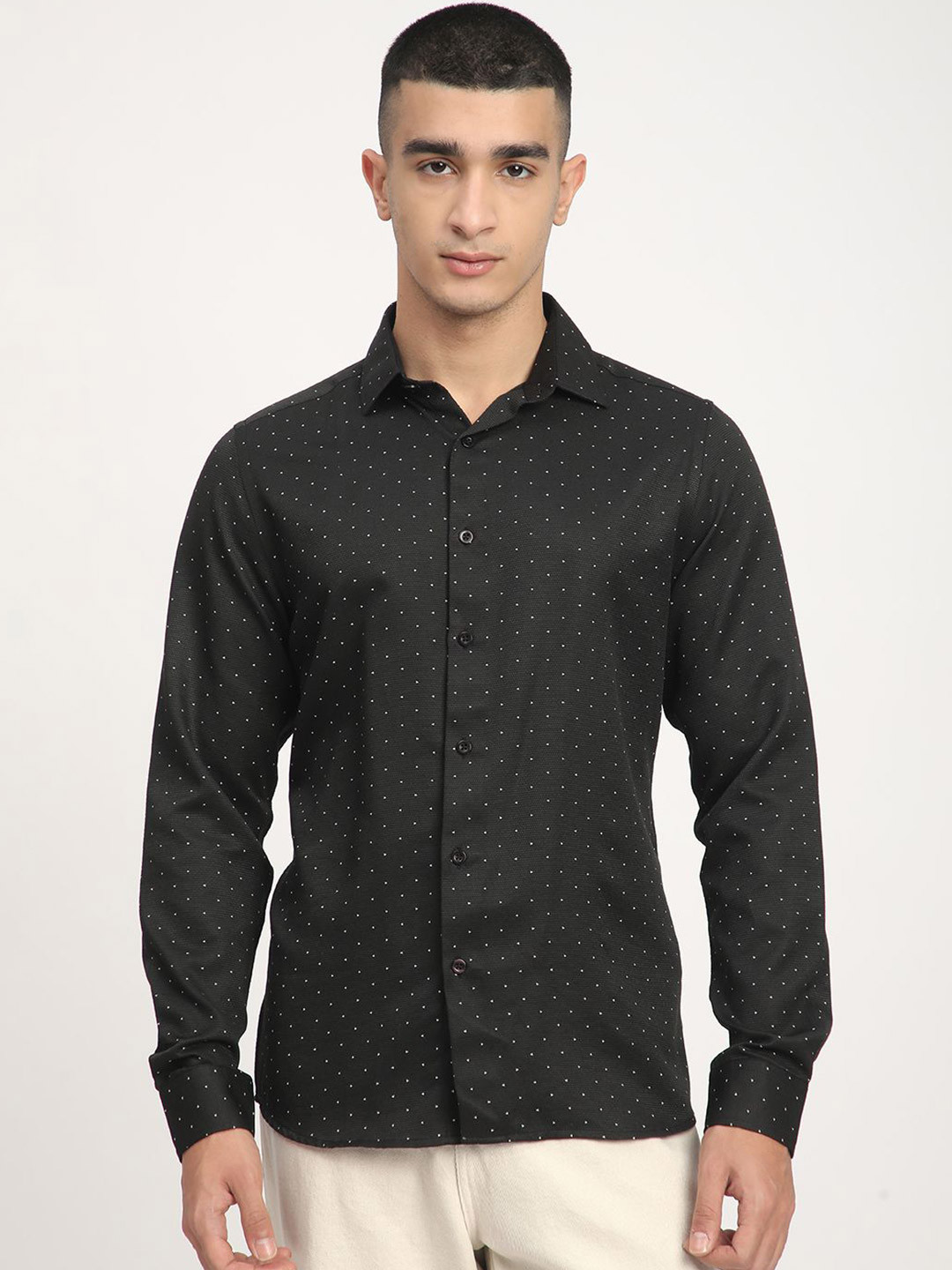 R&B Men Regular Fit Peter Pan Collar Micro Ditsy Printed Casual Shirt