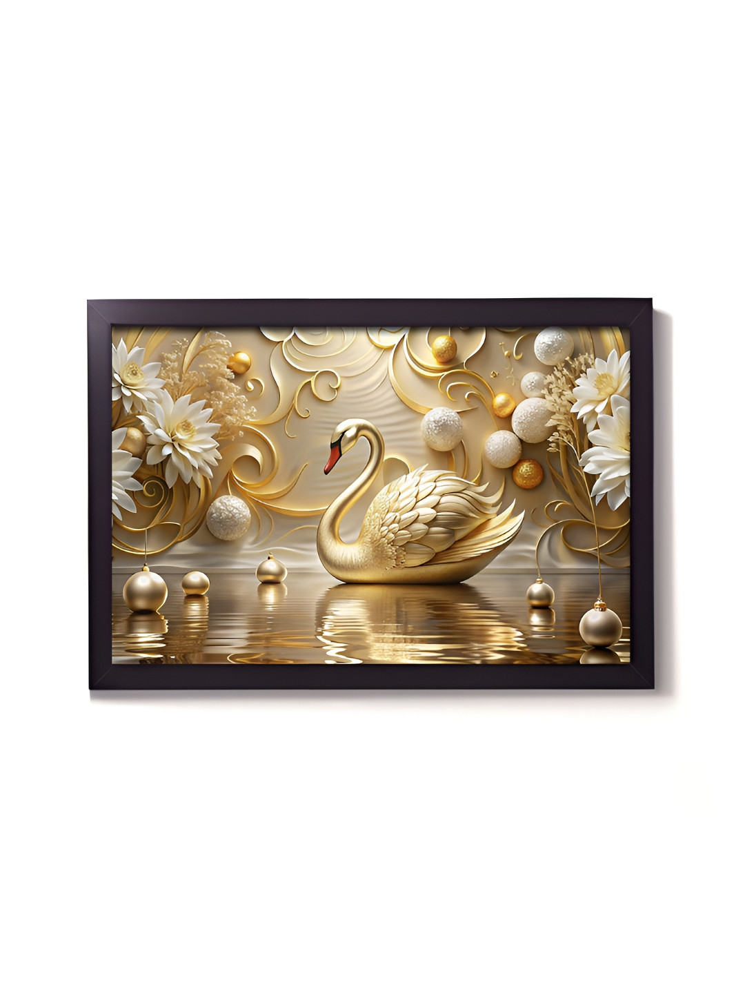 Aura Gold-Toned & White 1 Piece Synthetic Wood Birds and Animals Wall Paintings