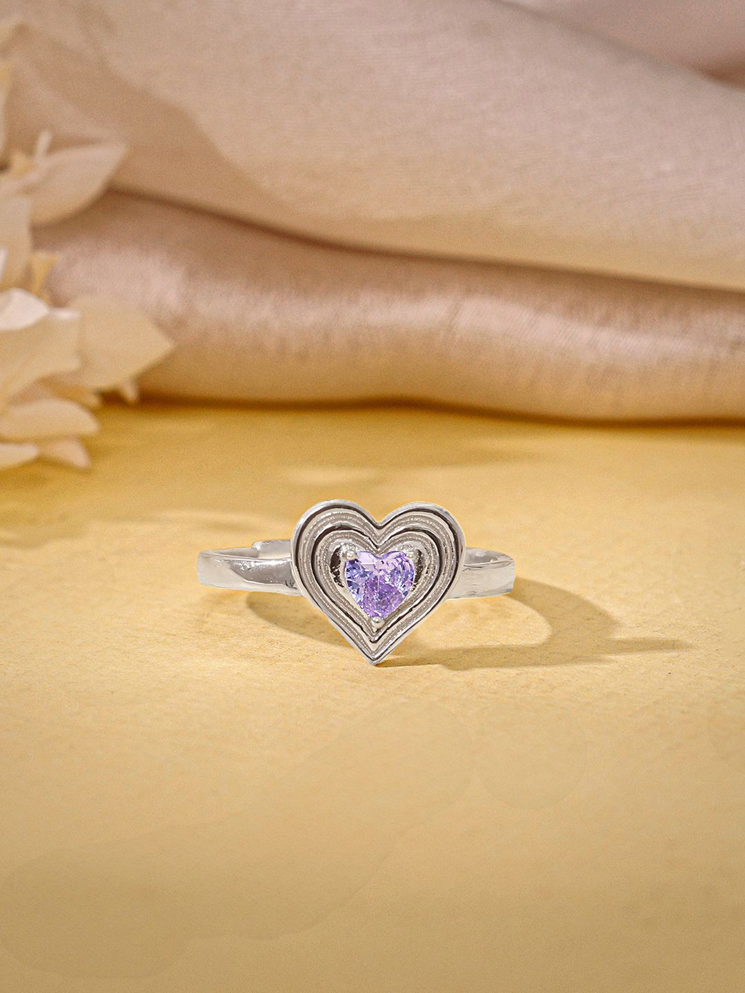 GIVA 925 Sterling Silver Echo of Love Rhodium-Plated Stone Studded Adjustable Finger Ring