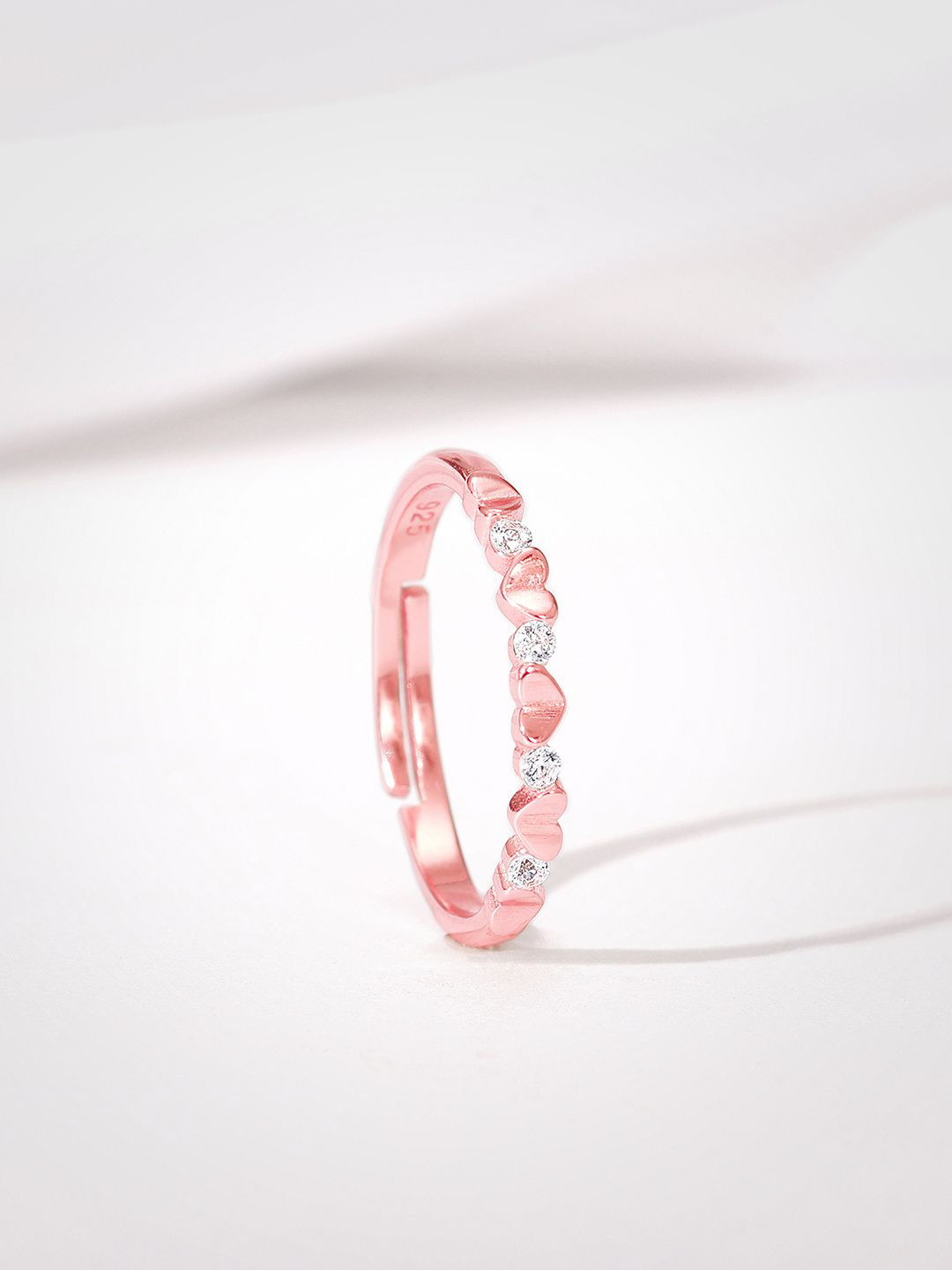 GIVA 925 Sterling Silver Rose Gold-Plated CZ Studded First Sparkle Adjustable Ring