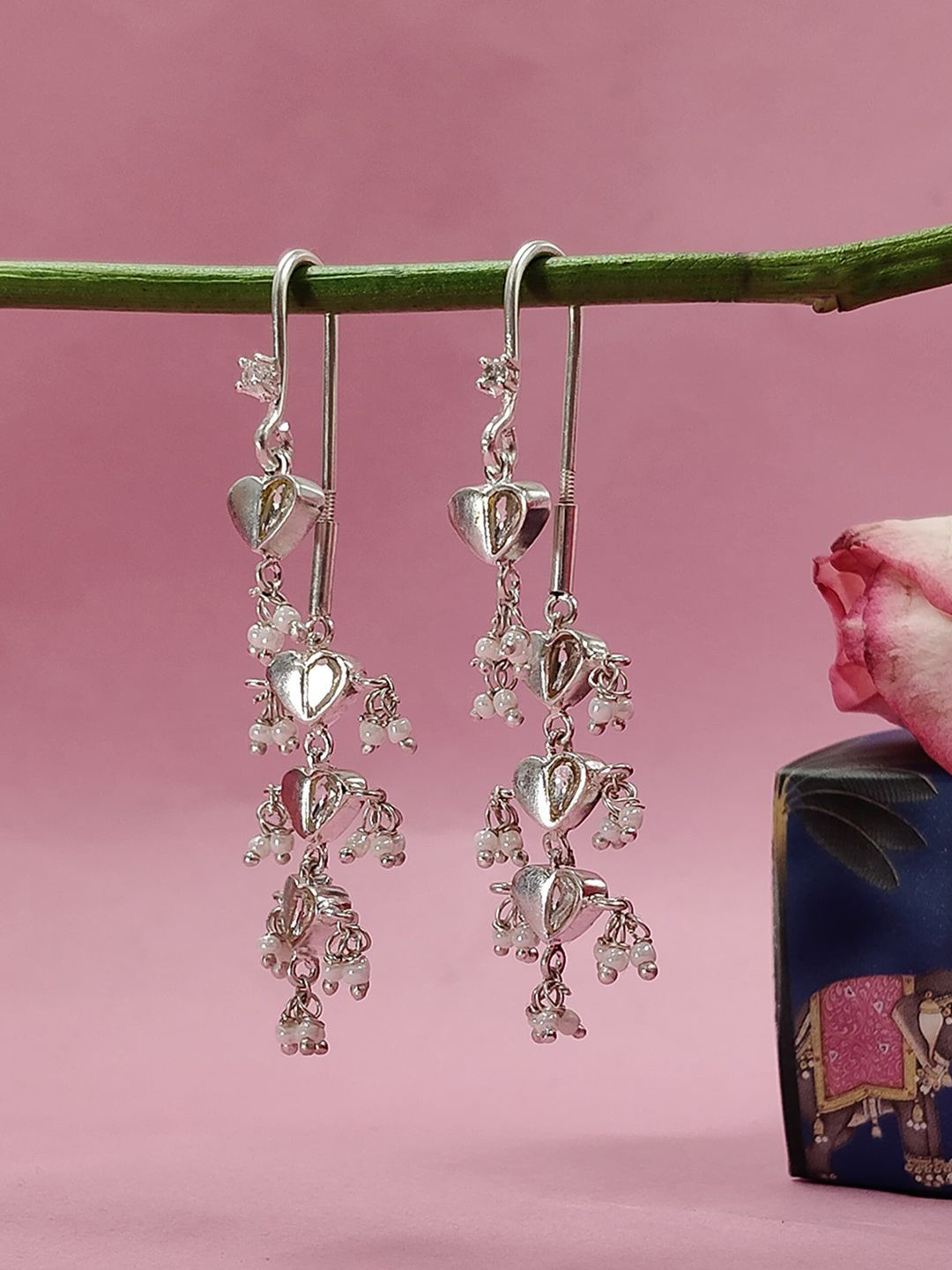 Unniyarcha Love Knot 92.5 Silver Heart Shaped  Drop Earrings