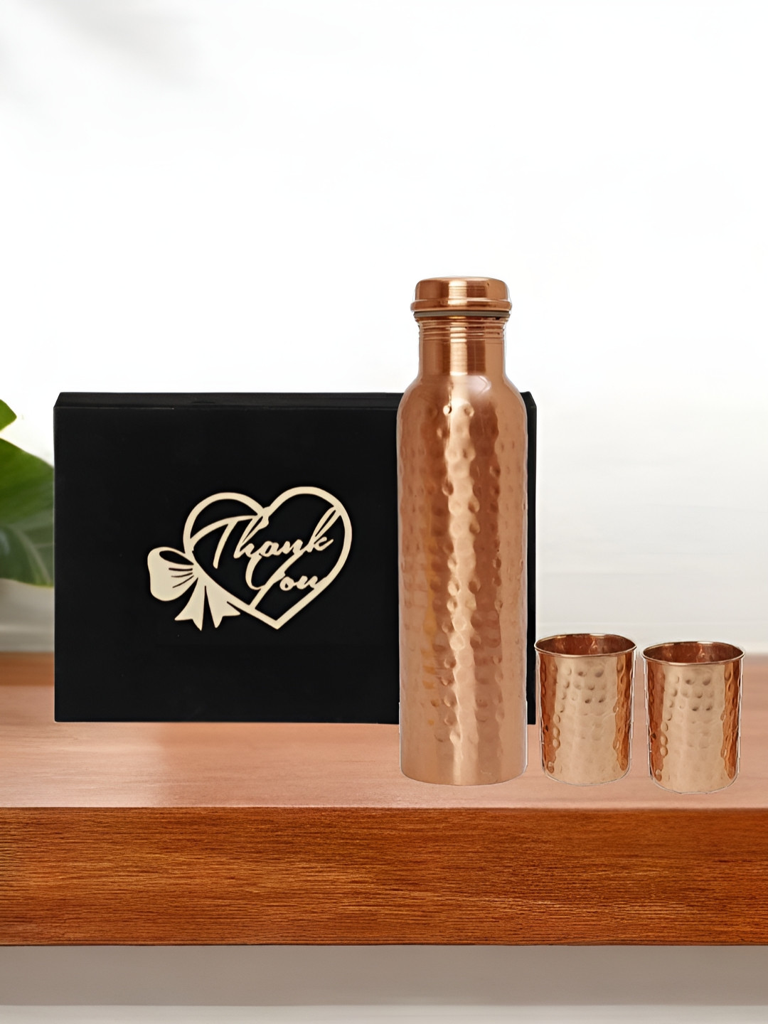 INTERNATIONAL GIFT 3 Pieces Pure Copper Water Bottle With Glass 950 ml Gift Set
