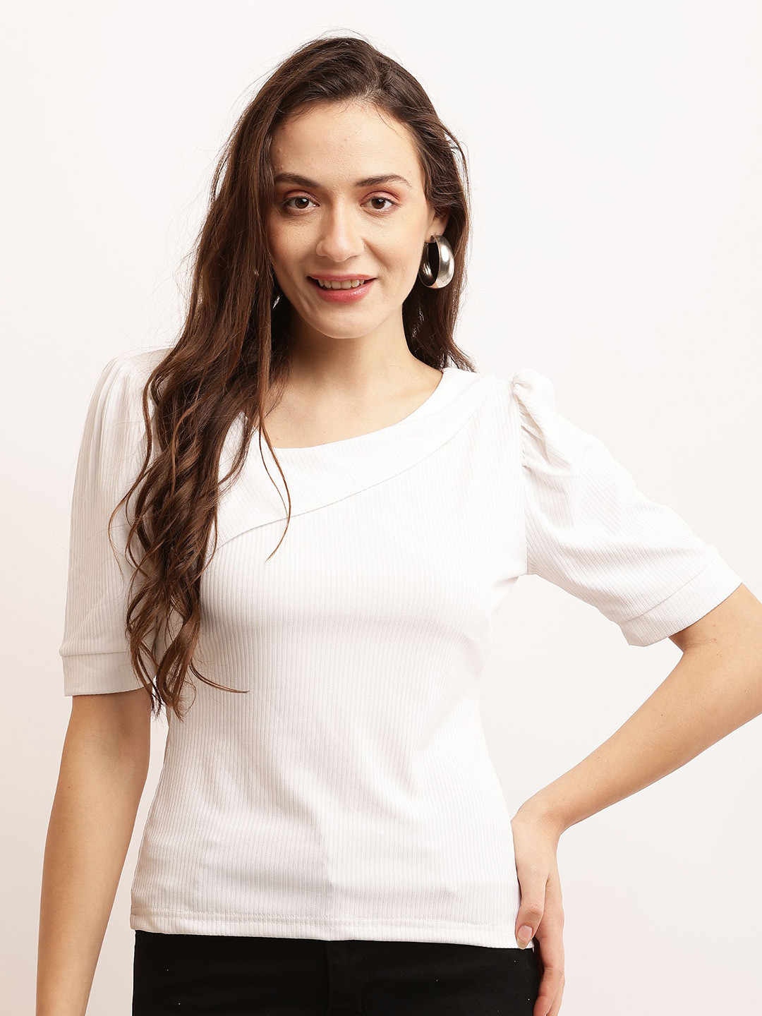 Sash Women Ribbed Cotton Fitted Top