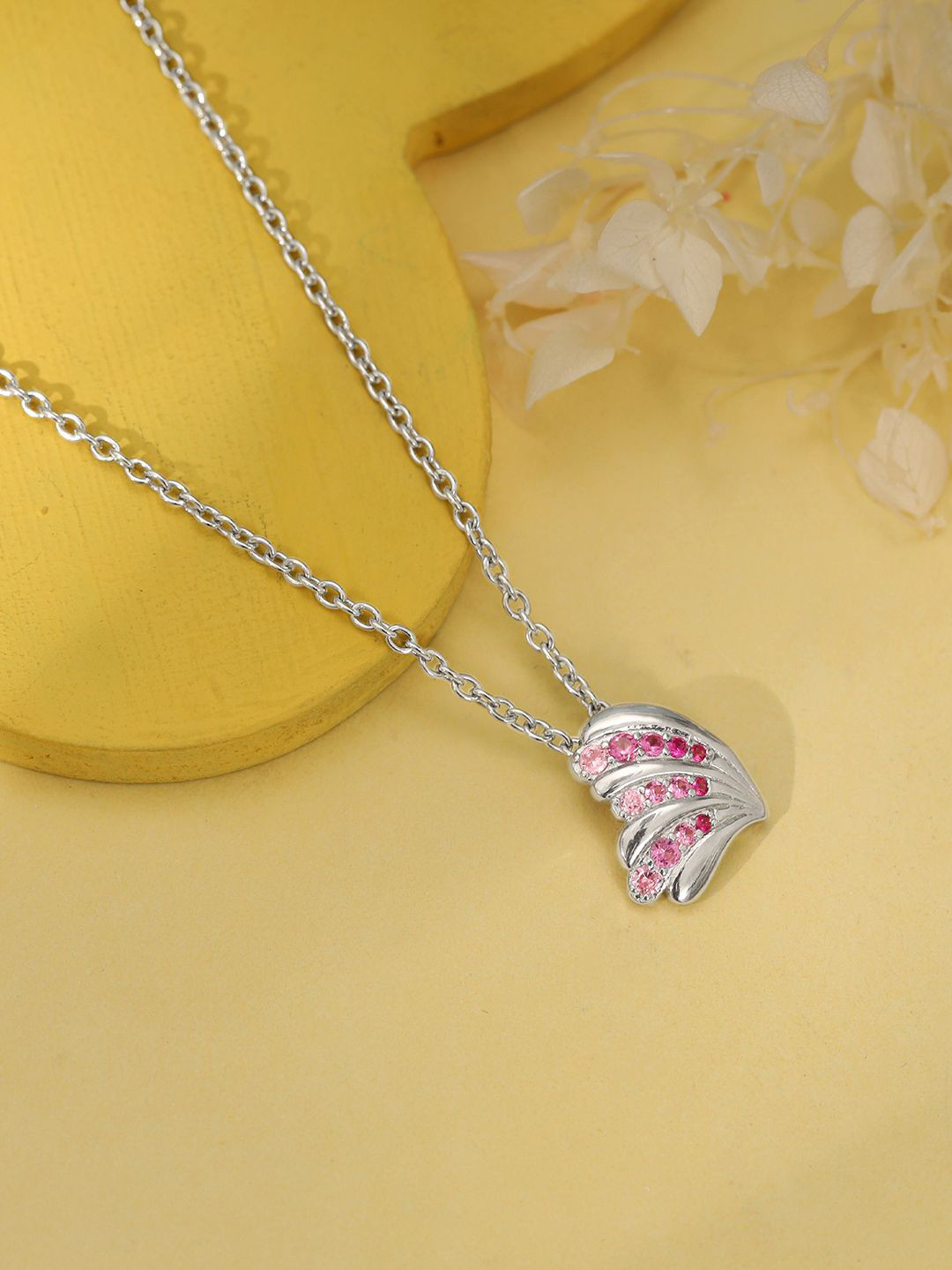 GIVA 925 Silver Rhodium-Plated Contemporary Waveshell Pendants Chain