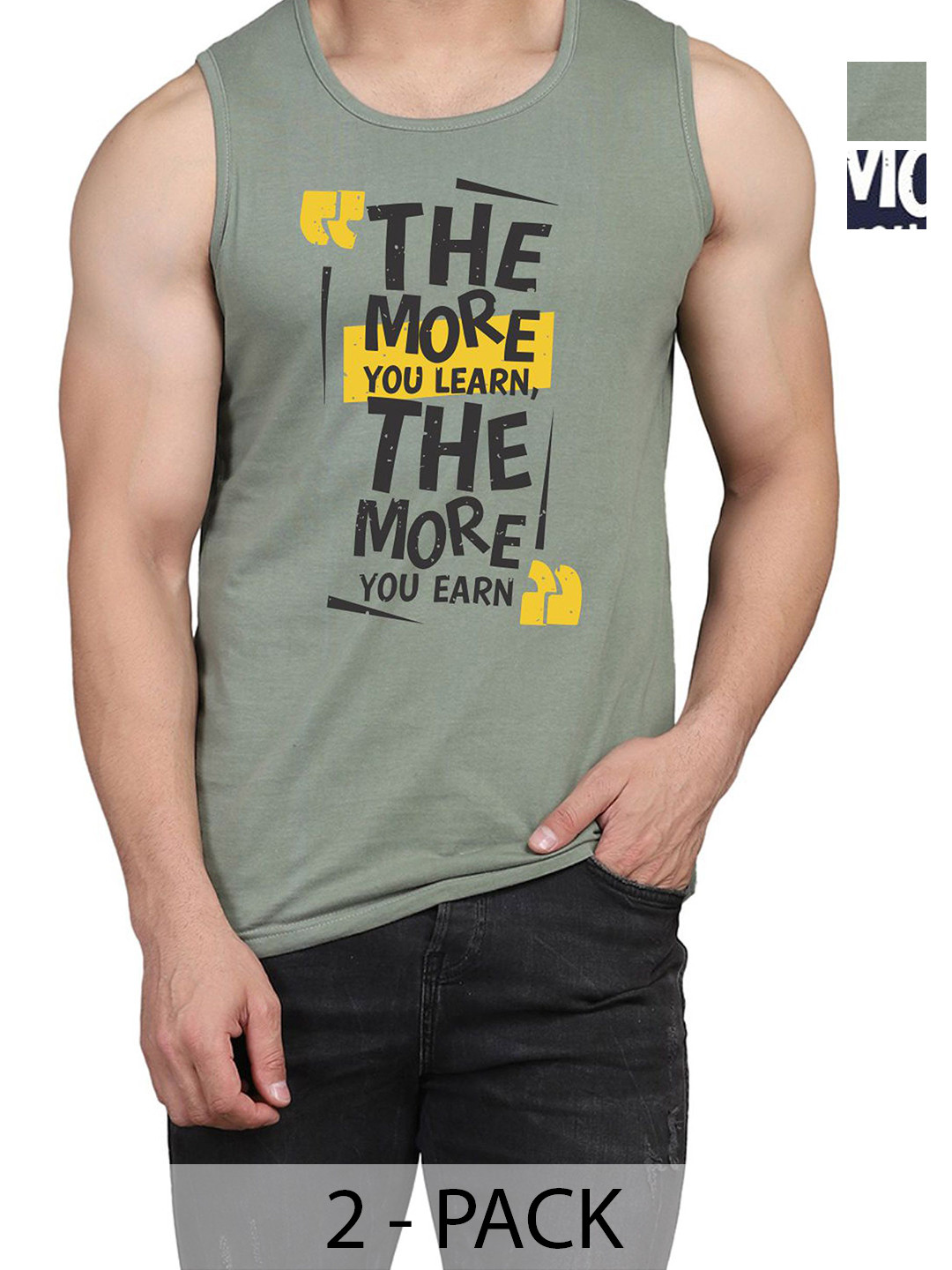 WOOSTRO Men Pack Of 2 Typography Printed Round Neck Cotton Slim Fit T-shirts
