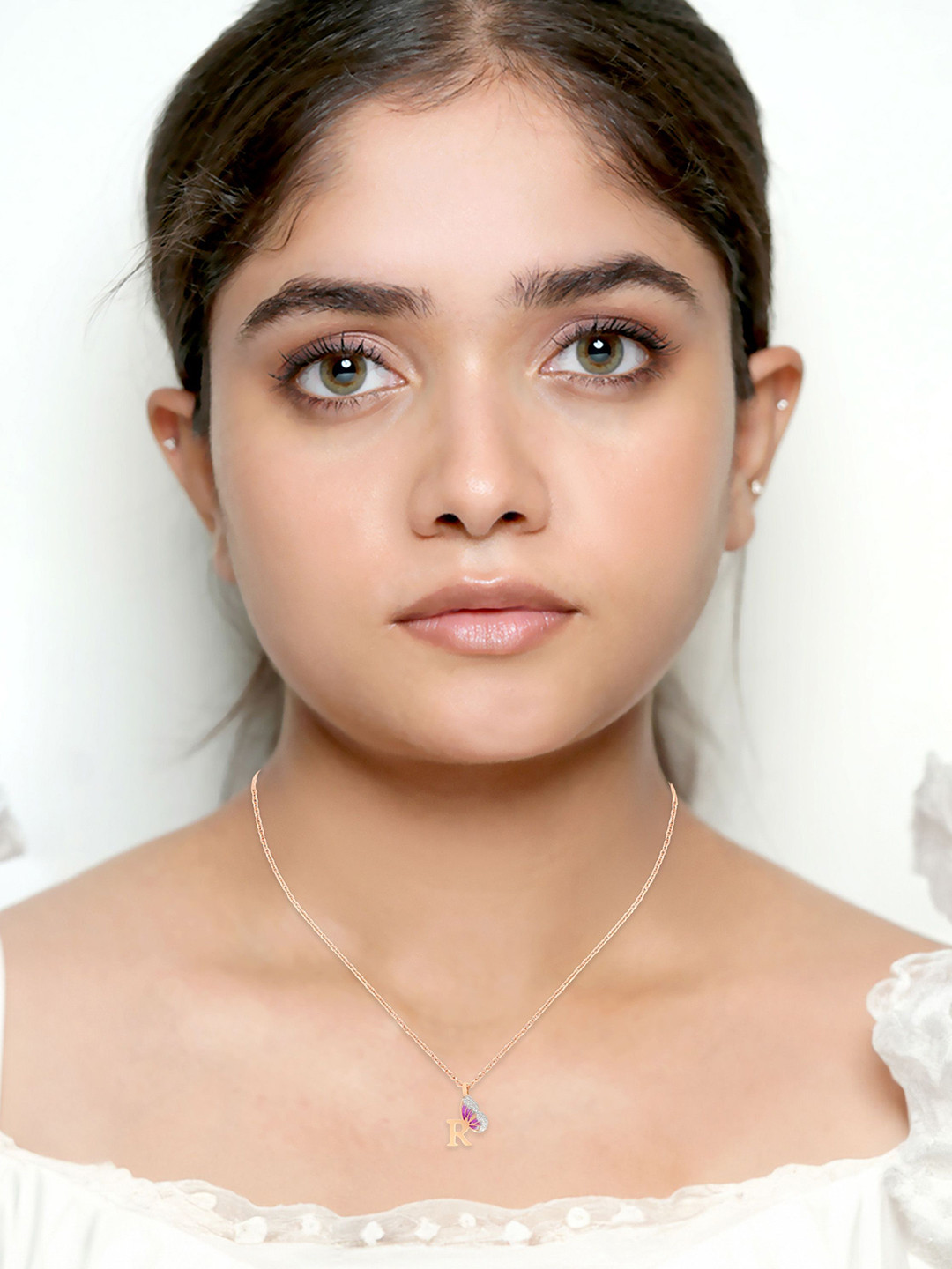 BHIMA 18K BIS Hallmark 750 Purity Rose Gold Alphabet R Necklace