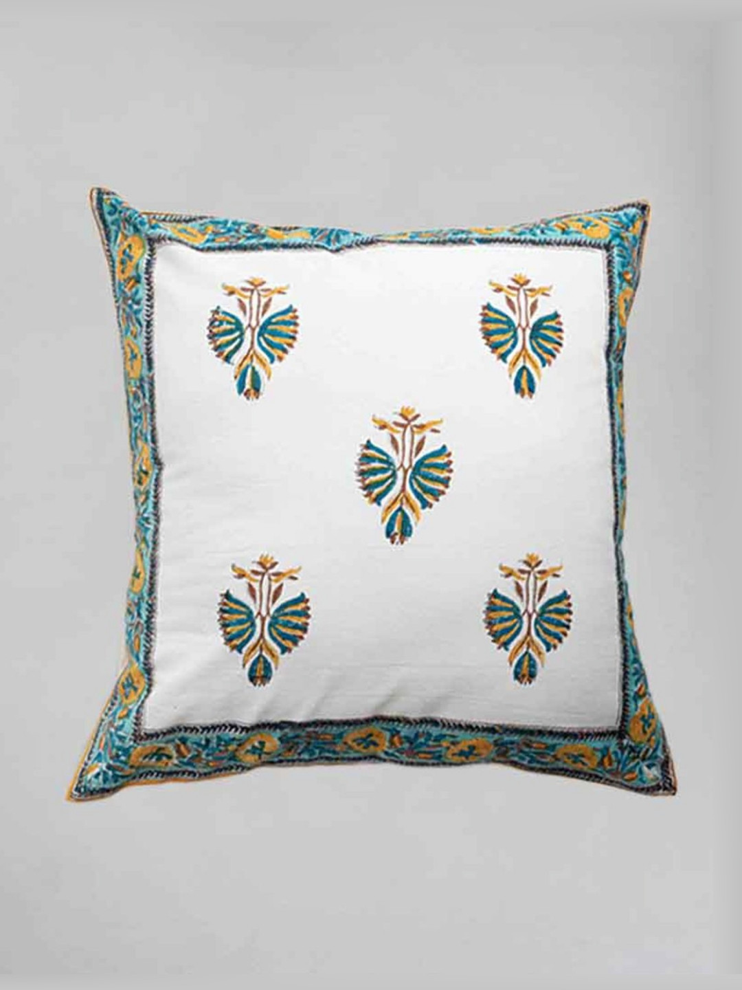 ARAVALII Angels White Floral Cotton Washable 3 Piece Square Cushion Covers -16x16In