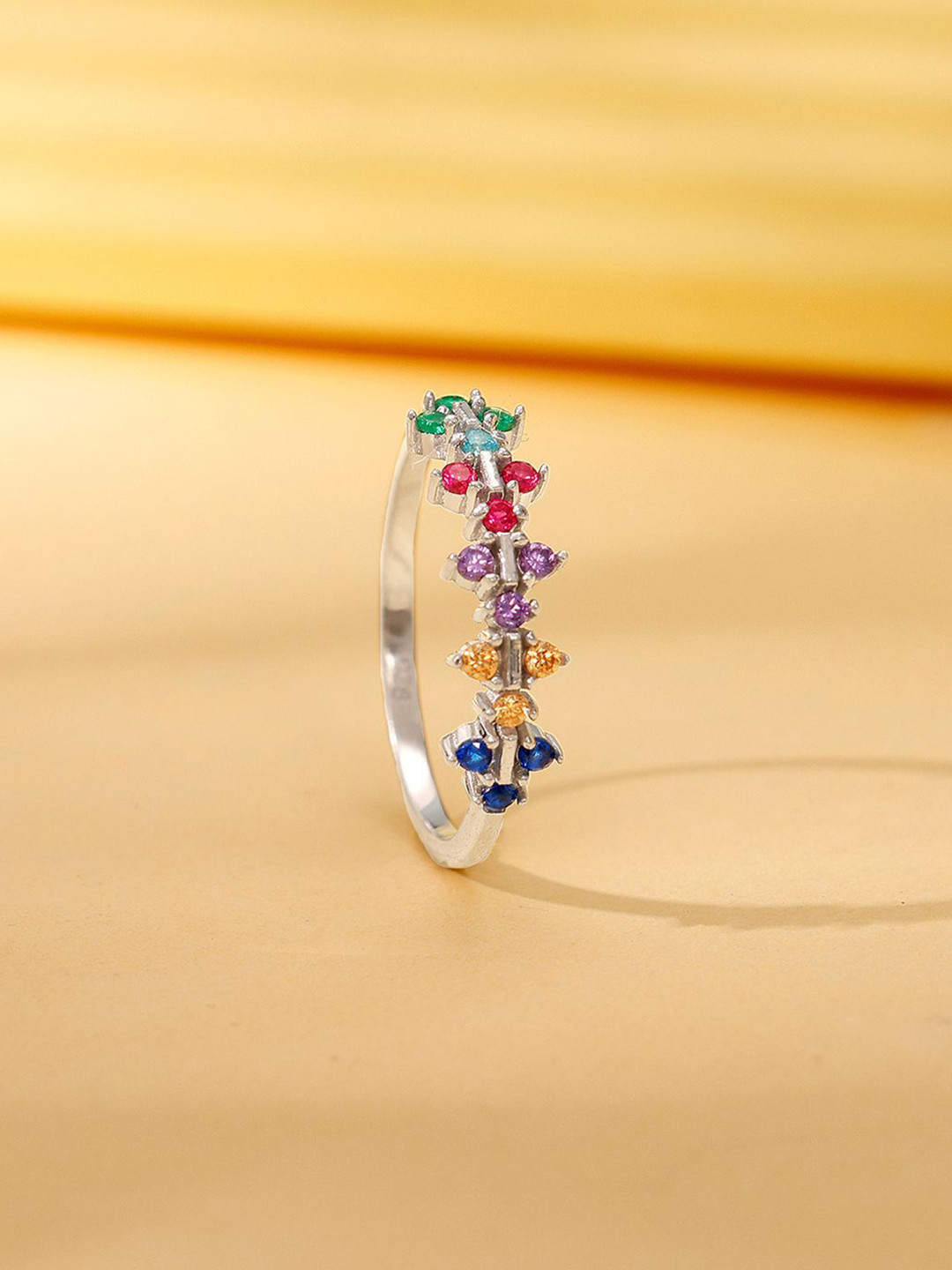 GIVA 925 Sterling Silver Rhodium-Plated CZ Studded Prisma Finger Ring