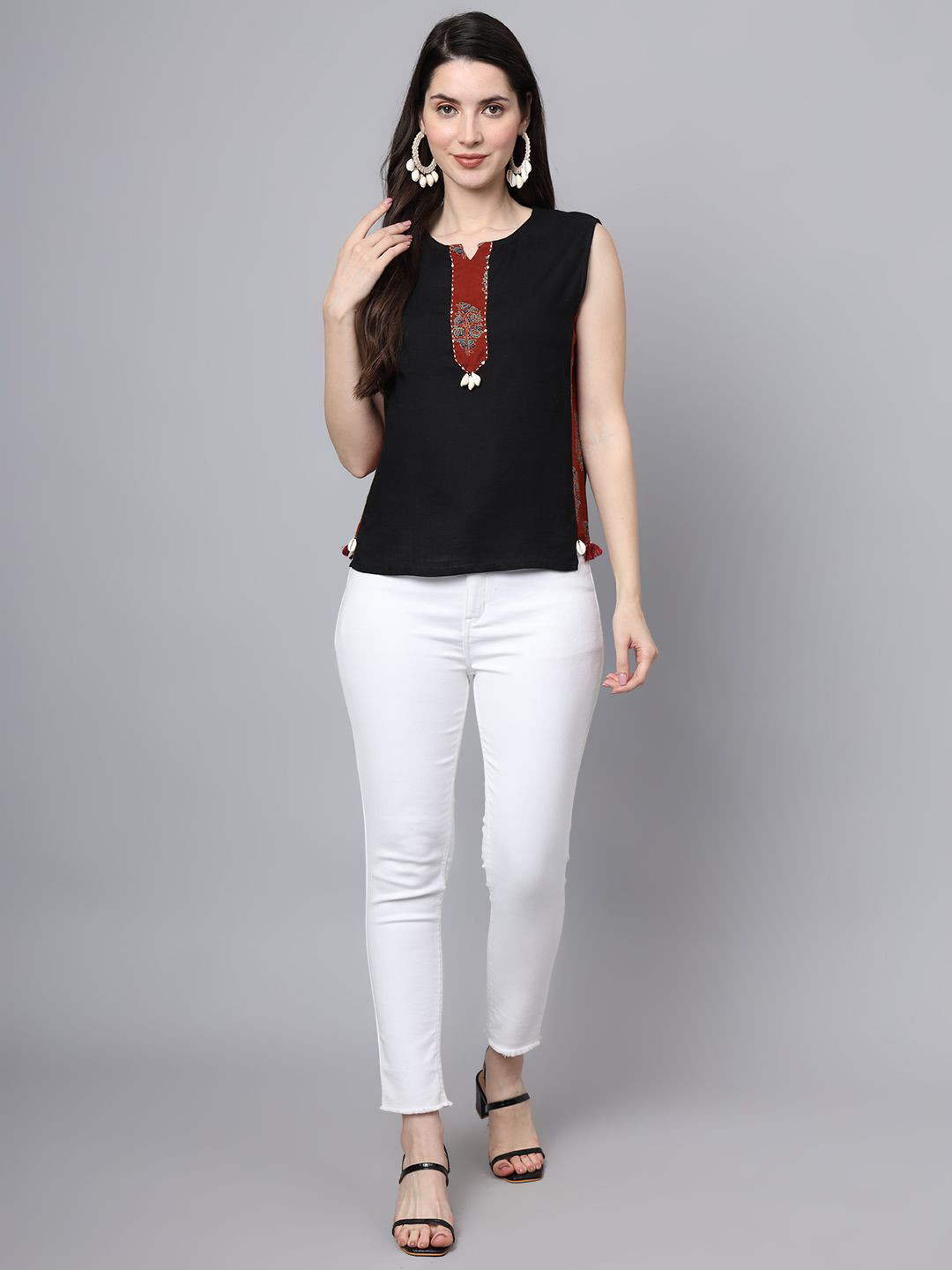 JAPER KURTI Women Solid Round Neck Sleeveless Top