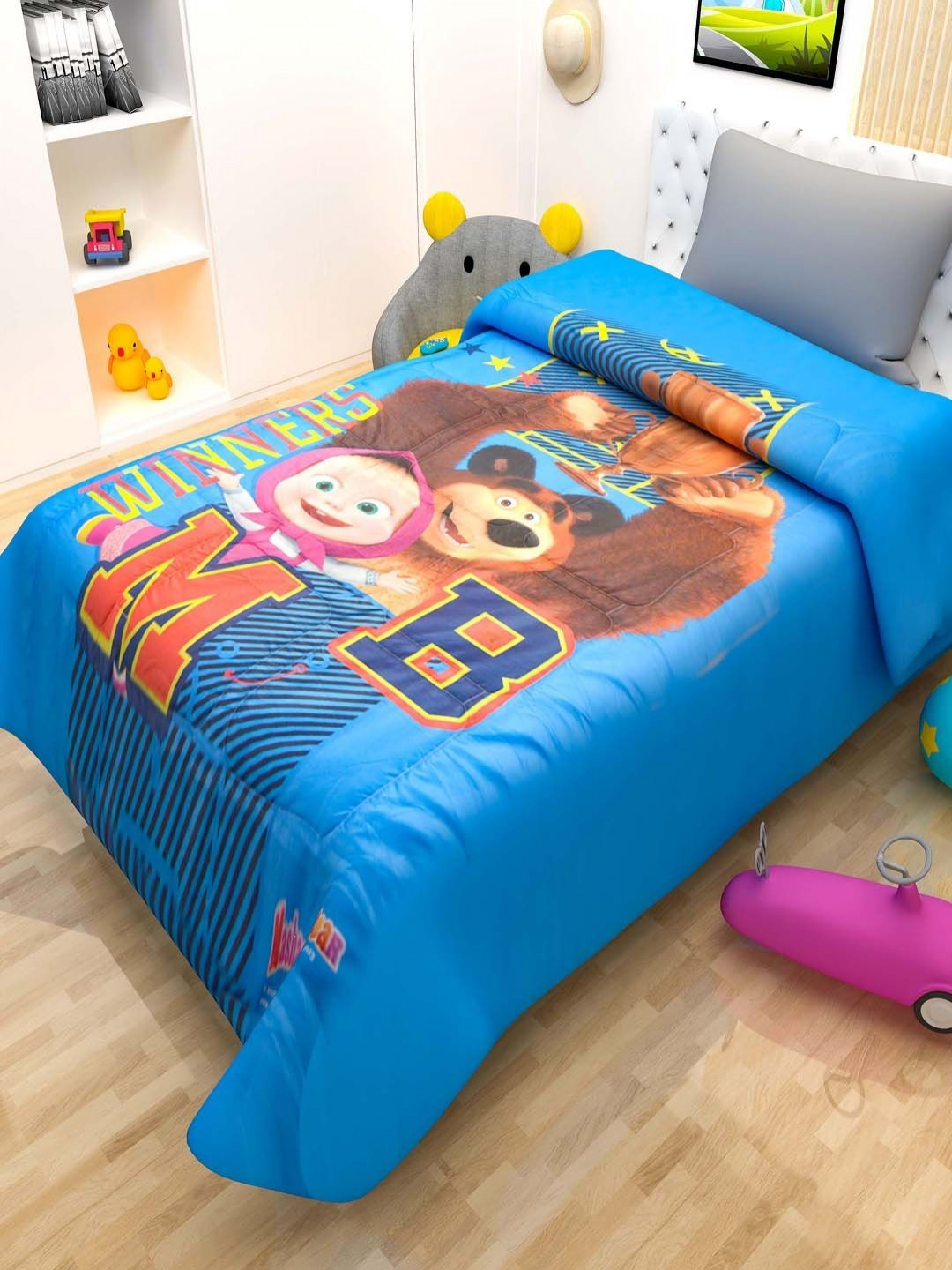 Athom Living Kids Blue Cartoon Characters Printed 300 GSM AC Room Single Size Comforter