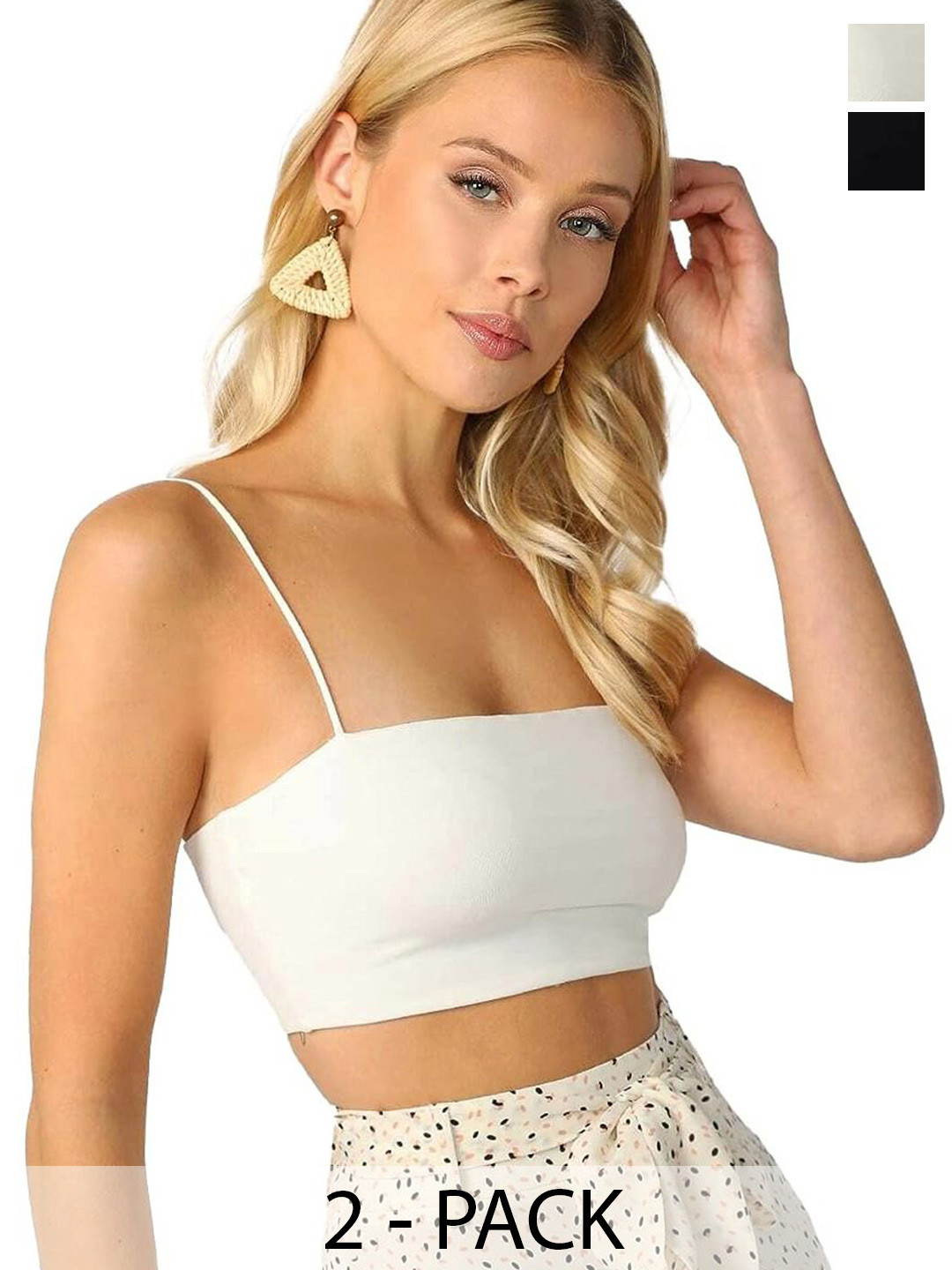 SRISARAS Pack of 2 Solid Off-Shoulder Tank Crop Top
