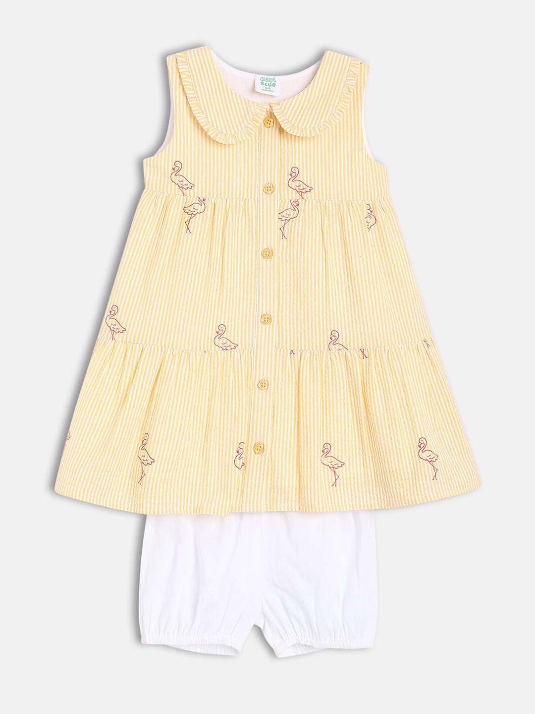 MINI KLUB Girls  Duck Printed Fit and Flare Dress With Bloomer