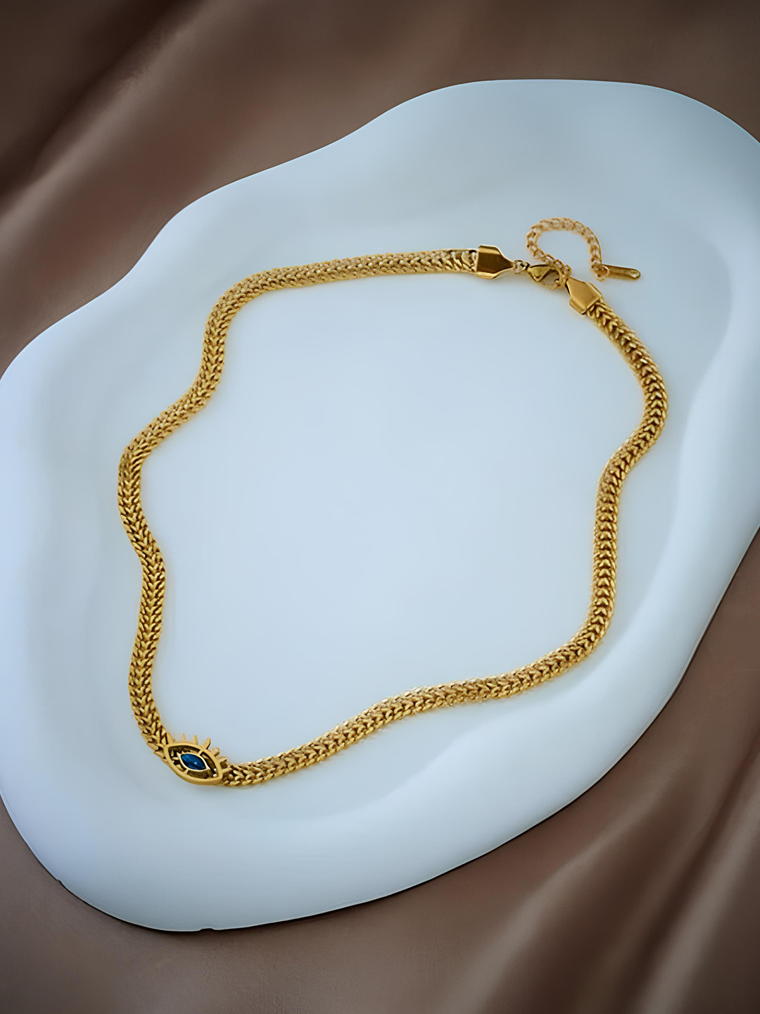 KARISHMA KREATIONS Gold-Plated Stainless Steel Hip Hop Blue Devil Eyes Minimal Chain