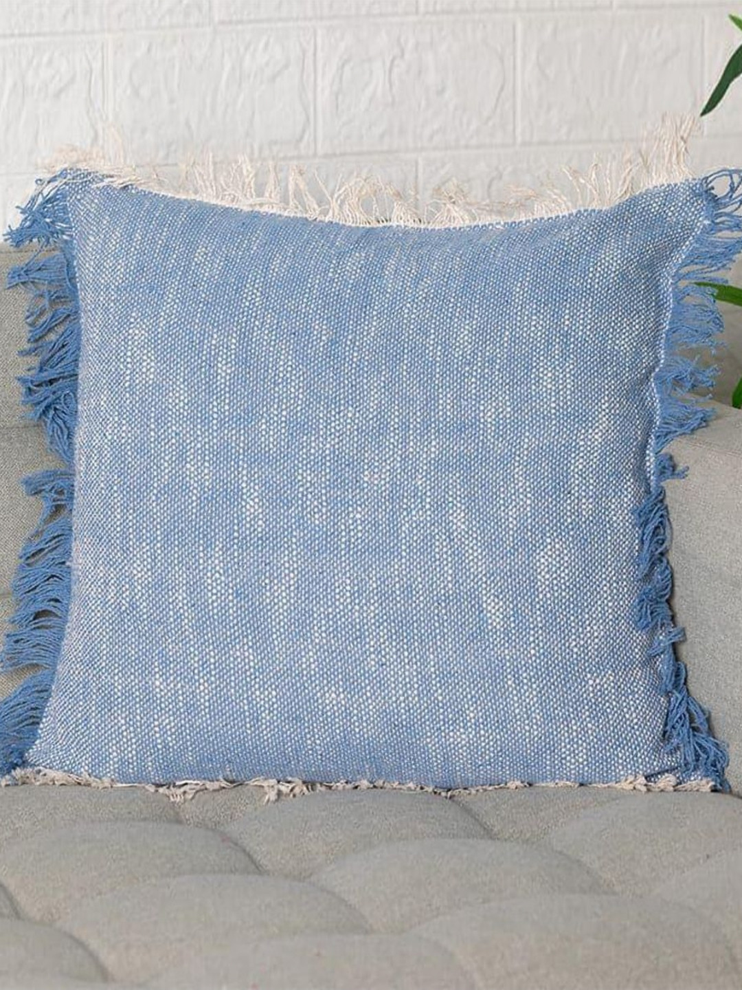 Aura Blue & Beige Cotton Square Cushion Covers