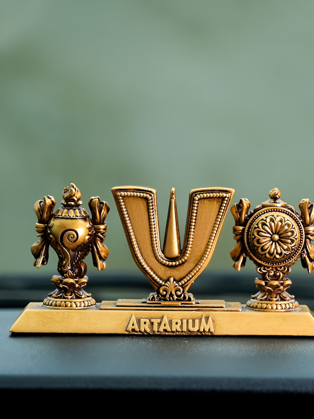 Artarium LLP Vaishnav Tilak Brown Resin Natural Prayer Room Small Showpiece - 2 Inches