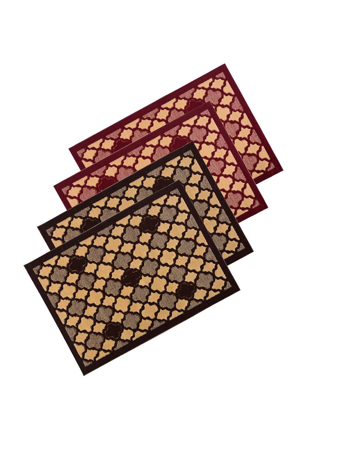 Kuber Industries Brown & Maroon 4 Pieces Hexagon Rectangular Anti-Skid Doormats