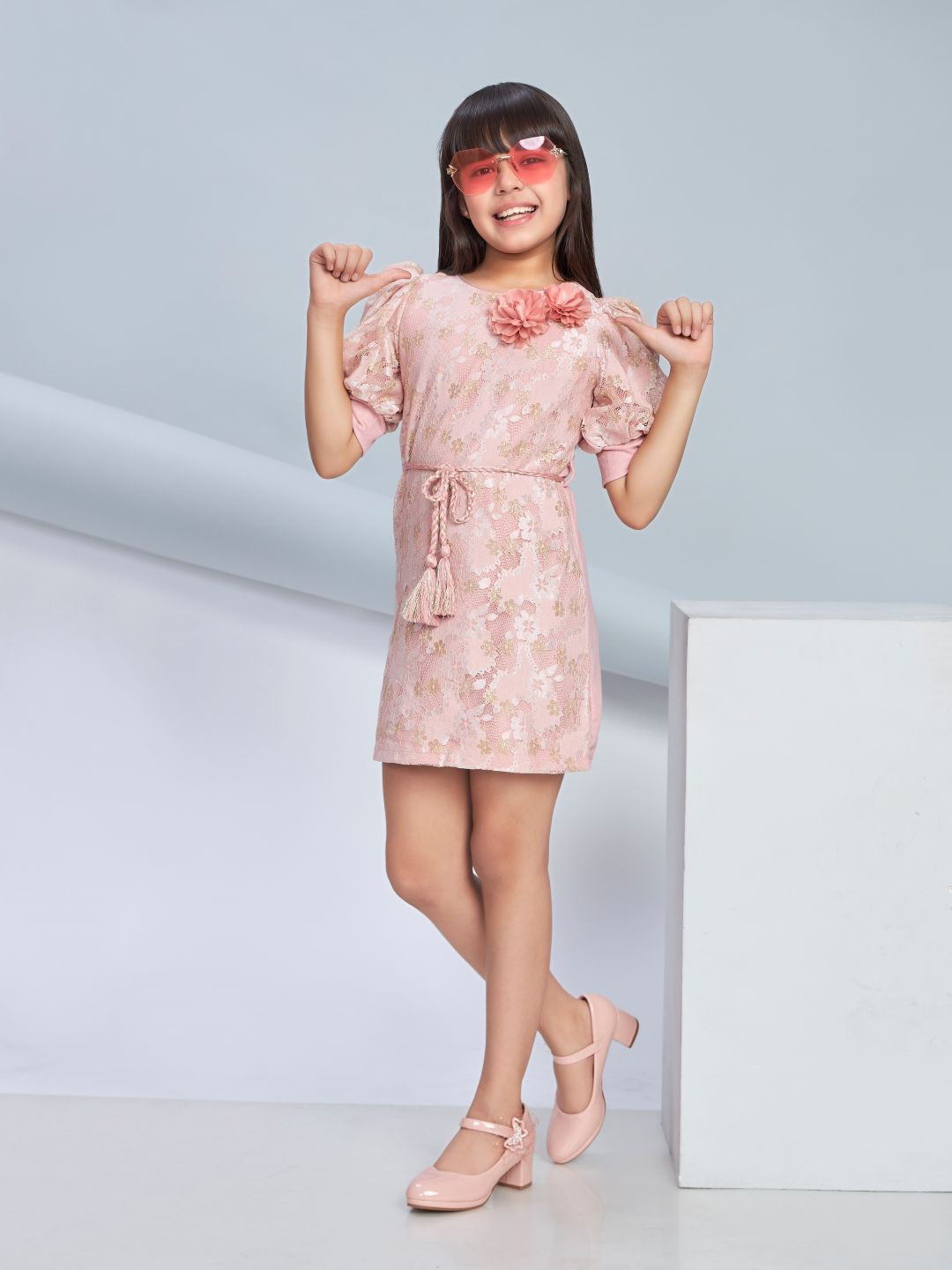 Peppermint Girls Puff Sleeve Bodycon Dress