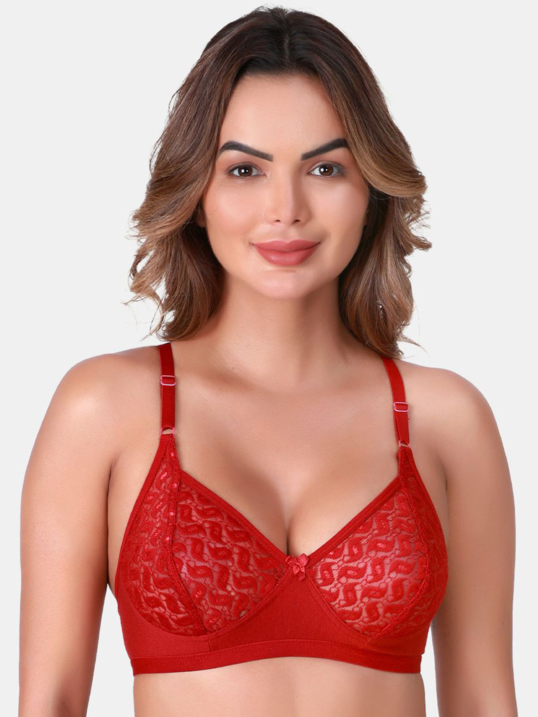 SKDREAMS Maroon Net Seamed Non Padded Full Coverage Non-Wired Women Full Coverage Bra