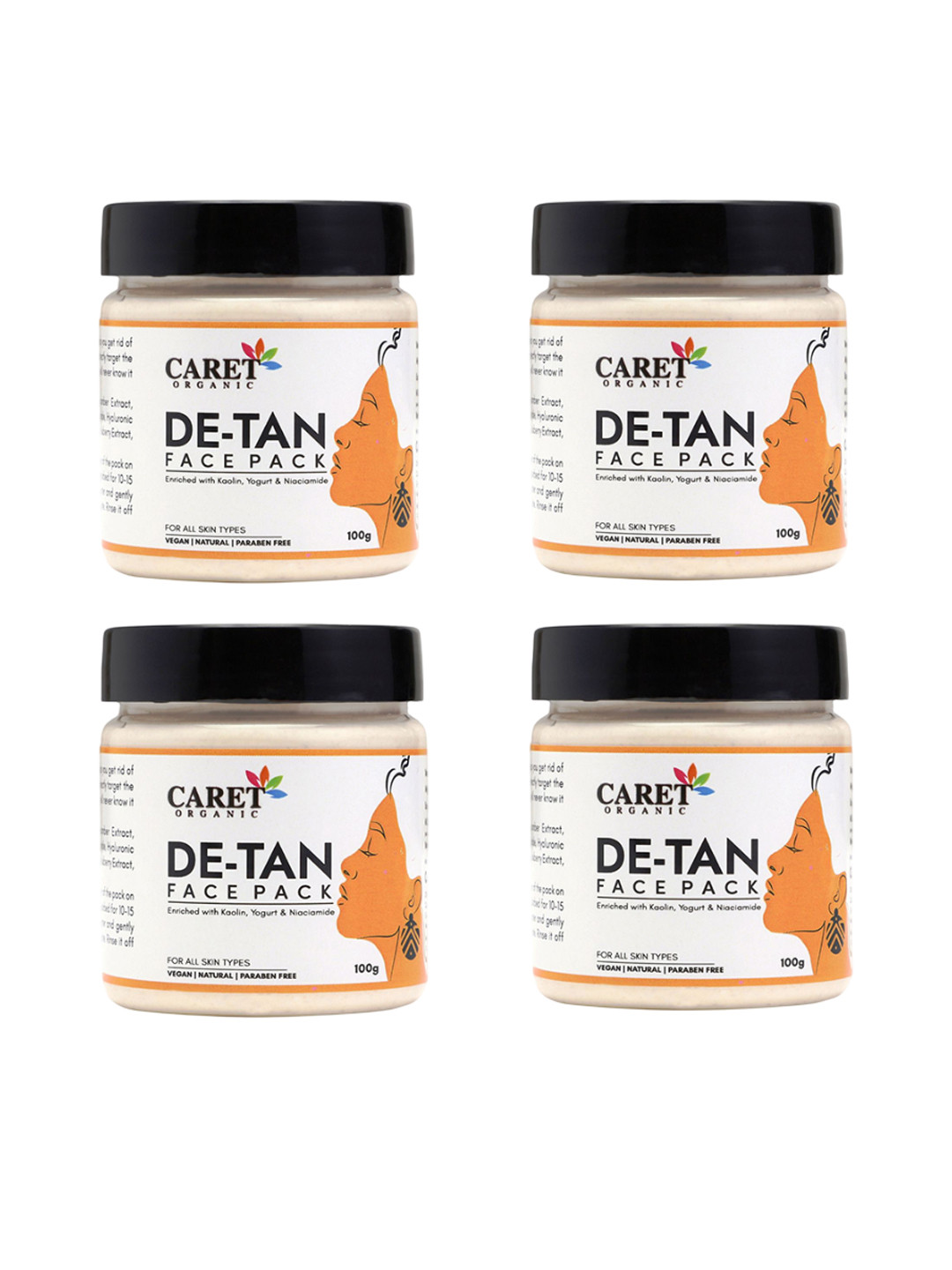 CARET ORGANIC Set Of 4 De-Tan Face Pack Enriched With Kaolin- 100 g Each