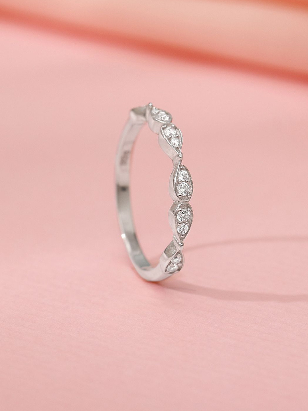 GIVA 925 Sterling Silver All About Love Rhodium-Plated CZ Studded Adjustable Finger Ring