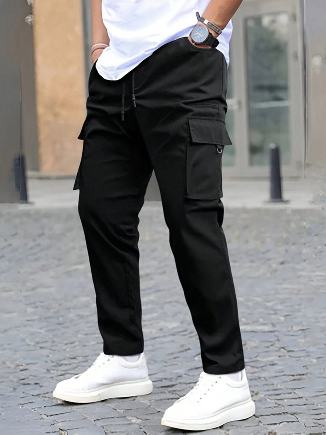 Anlon Men Cotton Mid-Rise Cargo Trousers