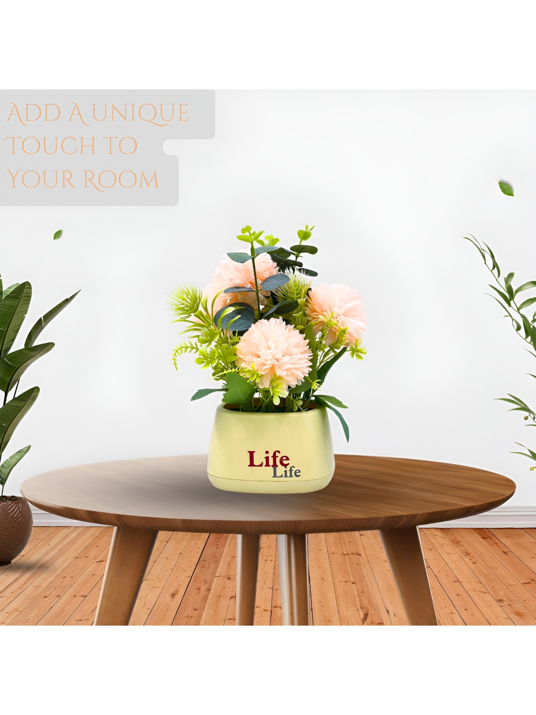 Myntra Elegant Homes Orange And Pink Artificial Flower Plant in Decorative Pot