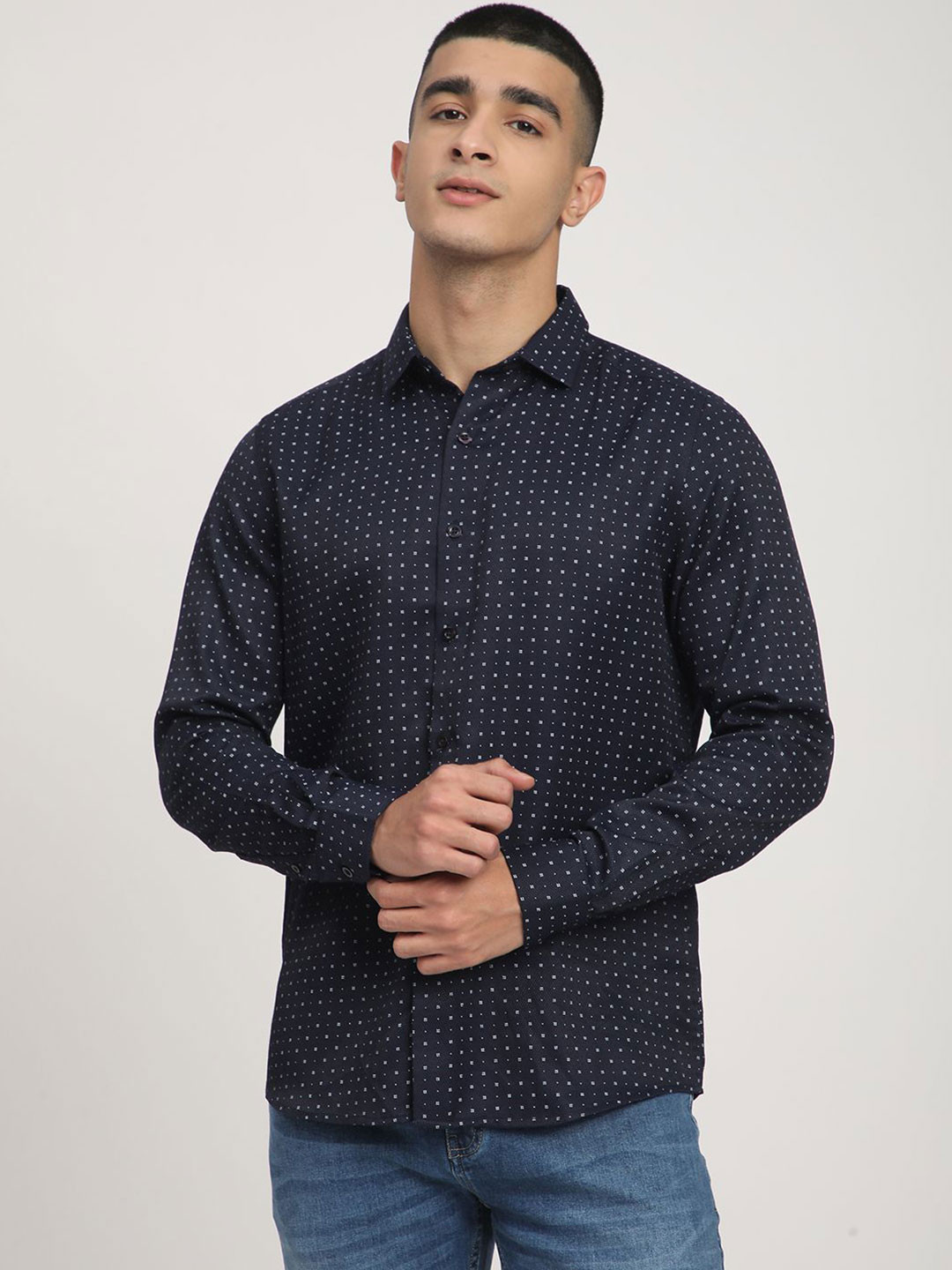 R&B Men Regular Fit Spread Collar Micro Ditsy Printed Casual Shirt