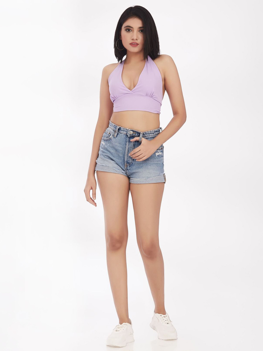 KAIN Bralette Solid Halter Neck Sleeveless Crop Top