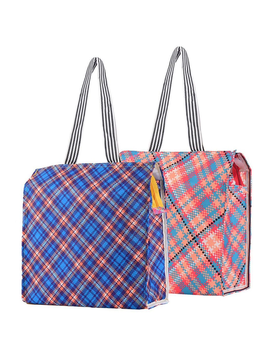 Kuber Industries Unisex Pack of 2 Checked Lunch Bags