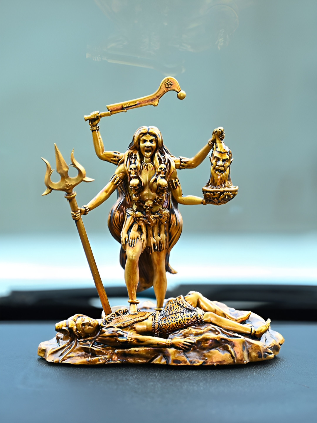 Artarium LLP Kali Mata Brown Resin Glossy Prayer Room Small Showpiece - 4.7 Inches