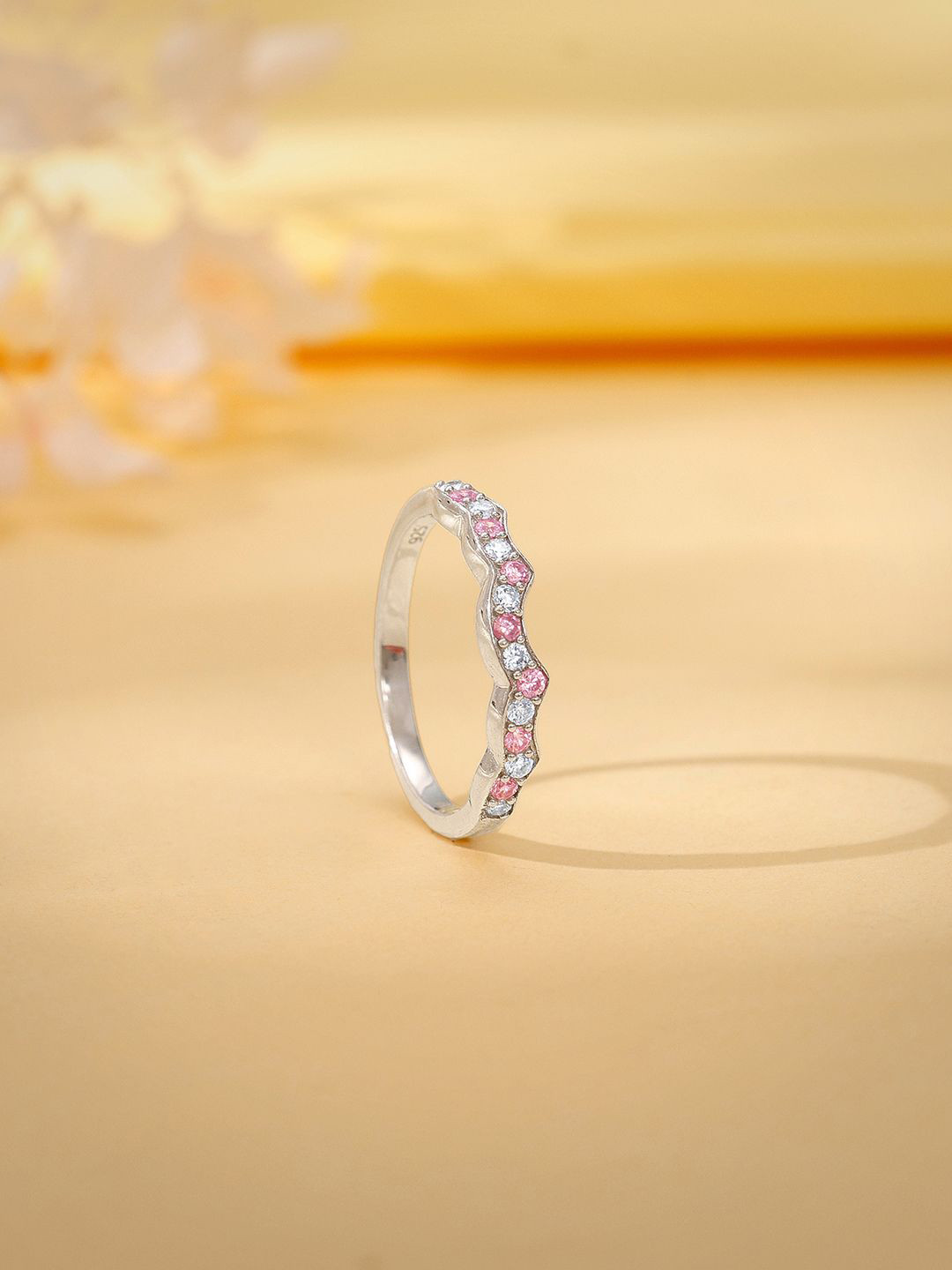 GIVA 925 Sterling Silver Steps of Love Rhodium-Plated CZ Studded Finger Ring